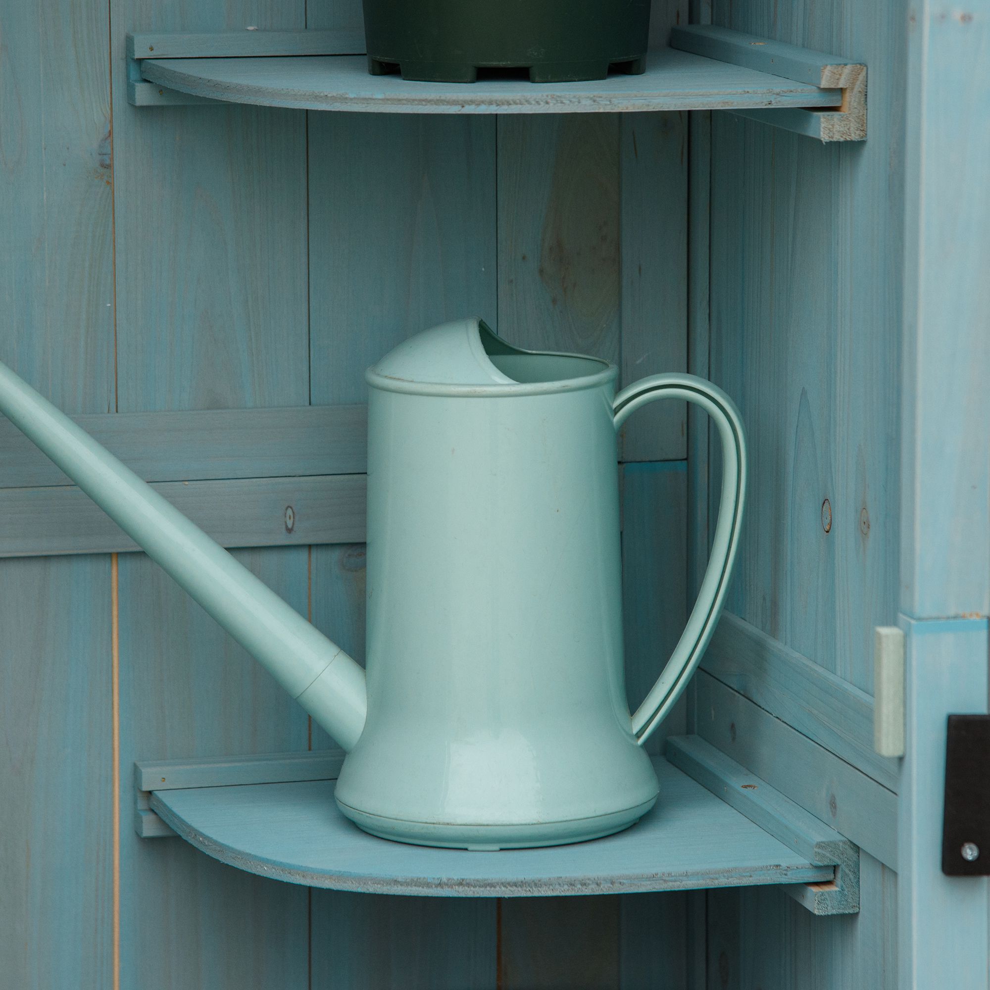 Gartenschrank Holz, Geräteschuppen wetterfest 77x54,2x179cm, Gerätehaus mit Tür, Satteldach, Geräteschrank mit Böden, Werkzeugschrank Gartenschuppen für Garten, Terrasse, Hellblau+Grün