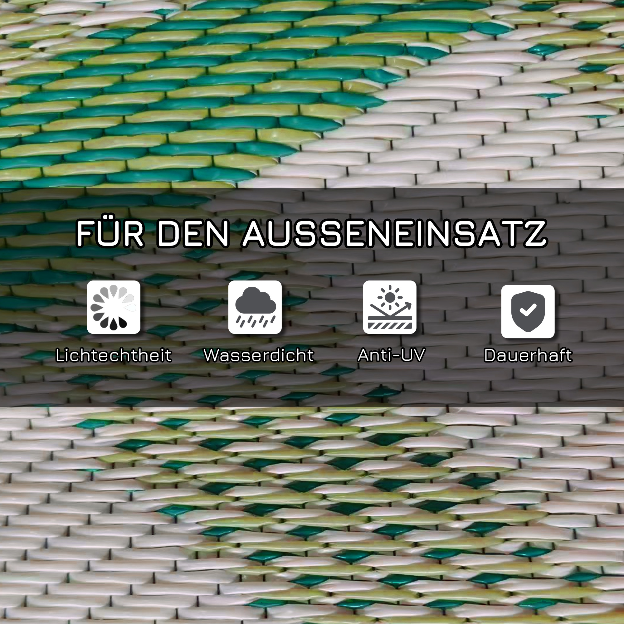 Outdoorteppich Terrassenteppich, wetterbeständig, modernes Design, 365 cm x 274 cm x 0,3cm, Grün + Creme