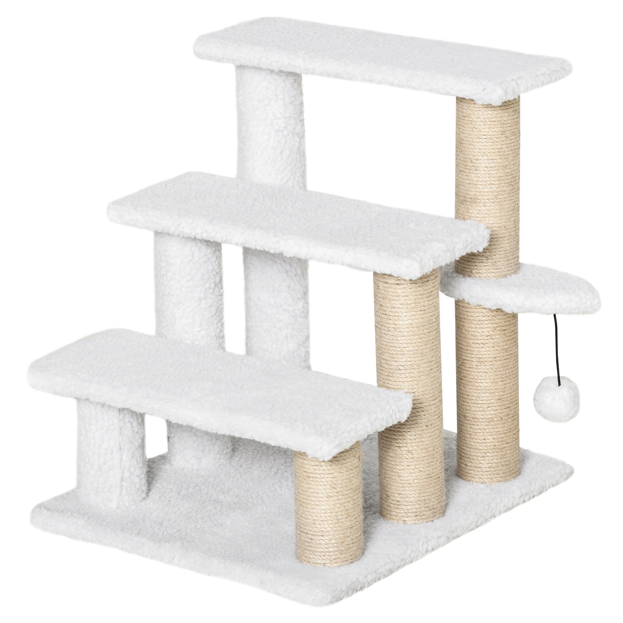 Katzentreppe 3-stufige Haustiertreppe mit Kratzsäulen Ball Hundetreppe Tiertreppe für Katzen bis 5 kg Plüsch Jute Weiß 45 x 40 x 48 cm Katzentreppe 3-stufige Haustiertreppe mit Kratzsäulen Ball Hundetreppe Tiertreppe für Katzen bis 5 kg Plüsch Jute Weiß 45 x 40 x 48 cm