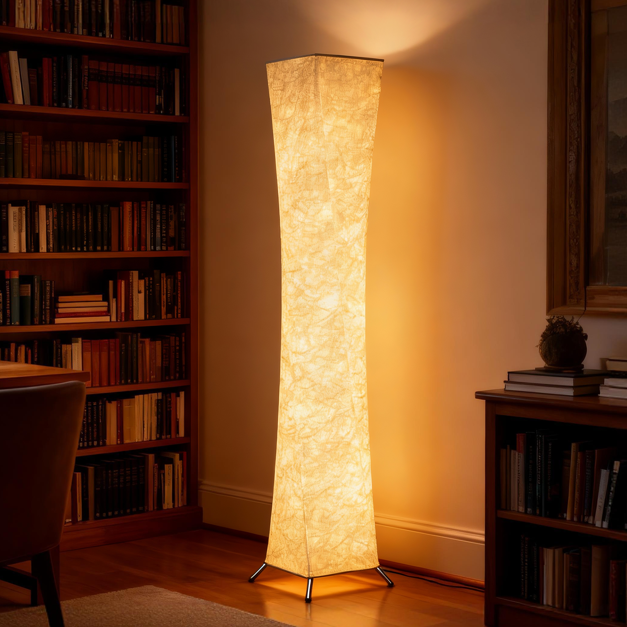 Stehlampe mit Papierschirm, Fußschalter, 3 Helligkeitsstufen, Weiß