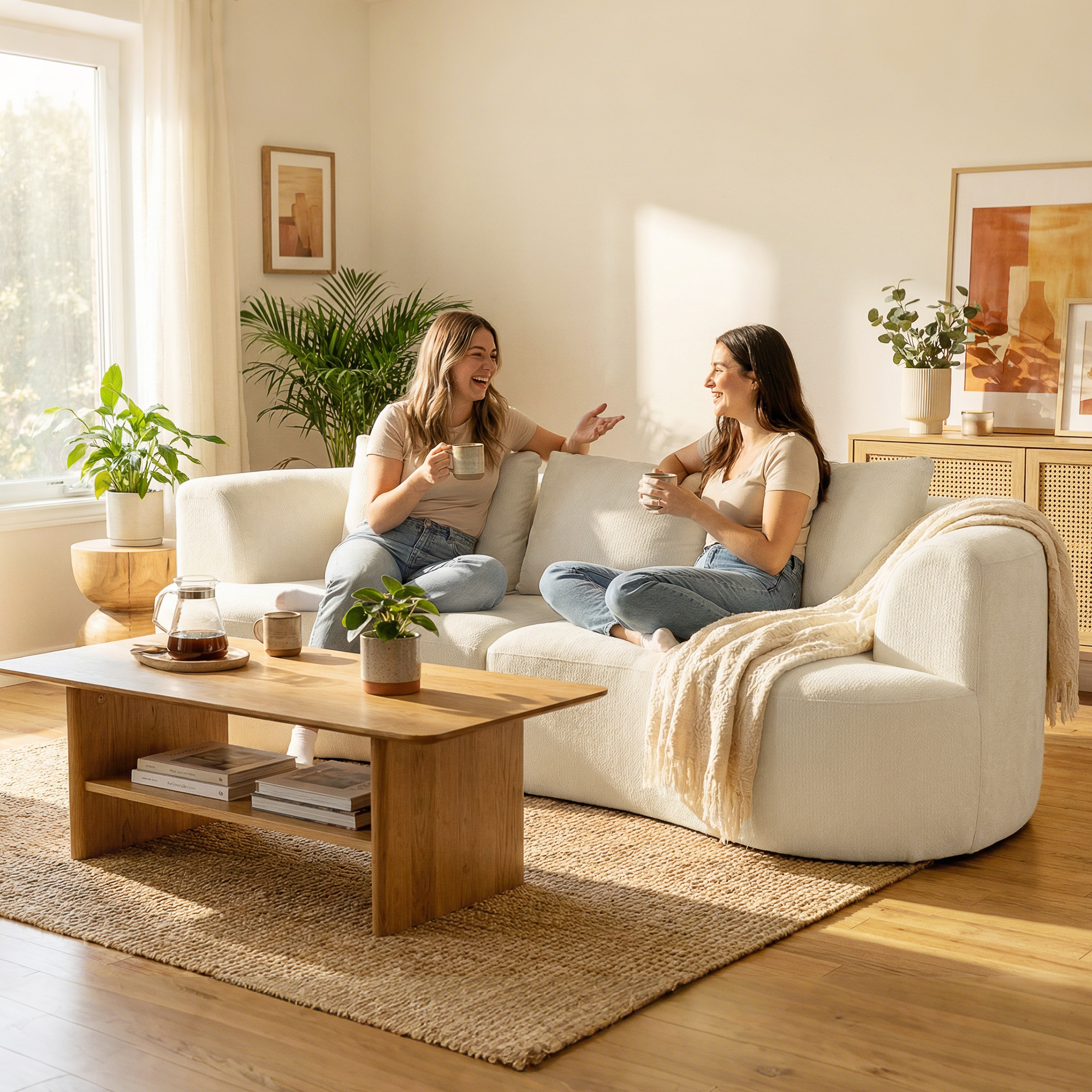 3-Sitzer-Sofa, 260 cm Chenille-Sofa mit breiter Sitzfläche, Federkernpolsterung, hochdichtem Schaumstoff, 3 Kissen, cremeweiß