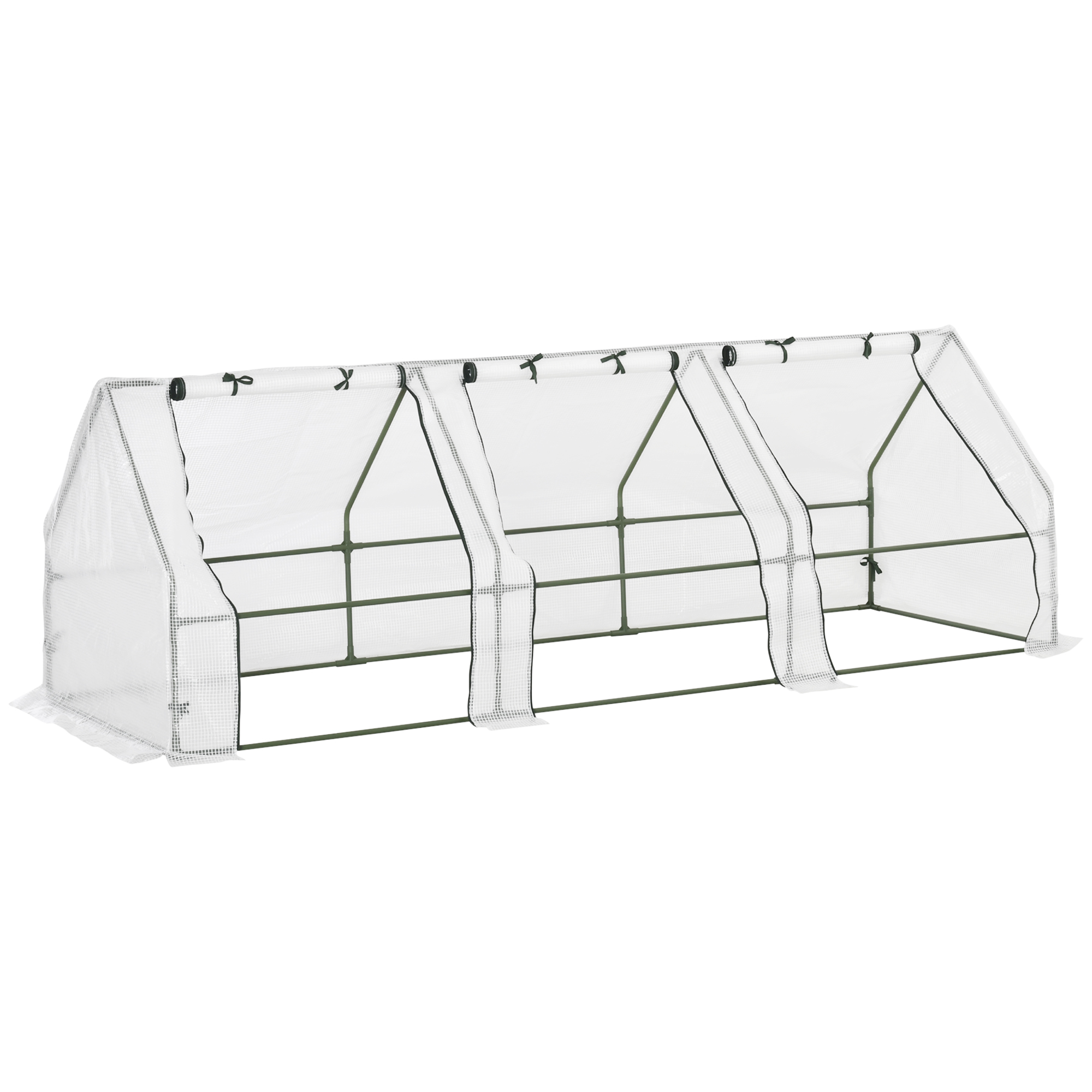 Gewächshaus mit 3 Rollfenster, PE-Gitterfolie, Foliengewächshaus aus Stahl, Treibhaus für Balkon, Garten, Tomatenhaus 270x90x90cm, Tomatengewächshaus für Gemüse, Blumen, Pflanzen, Weiß