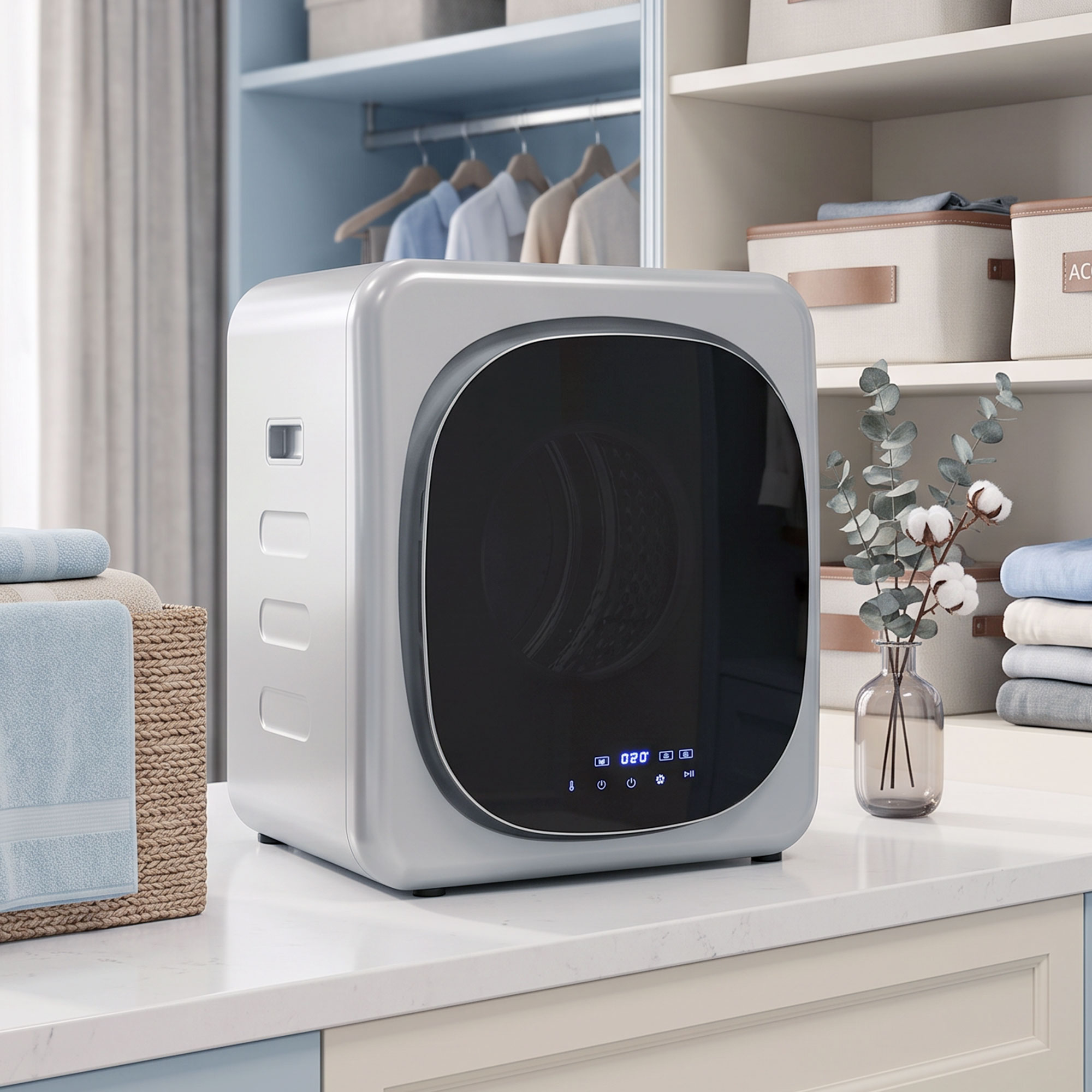 Ablufttrockner 2,5 kg mit Smart-Modus, 800 W Kompakttrockner mit Edelstahltrommel, Silber