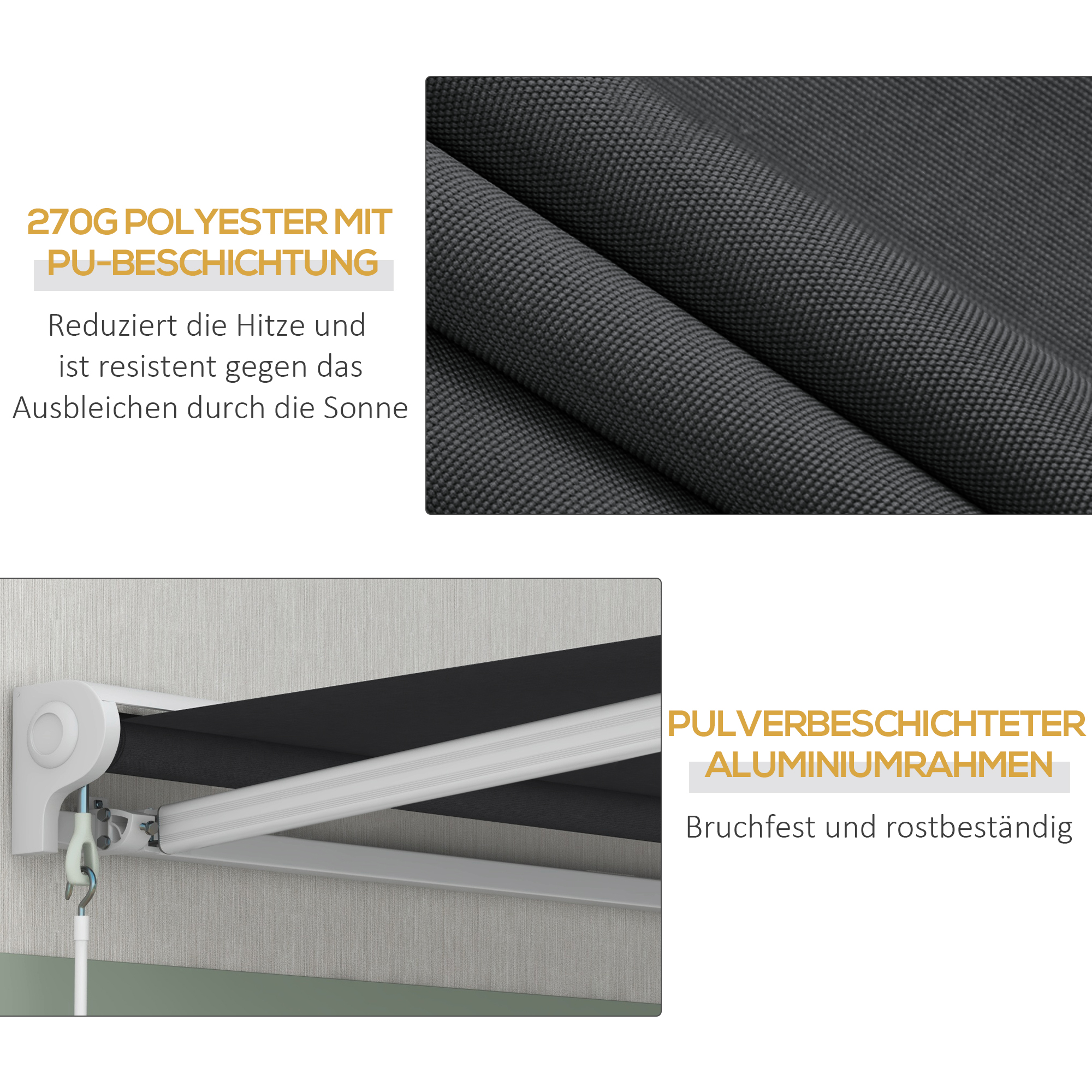 Markise, elektrisch/manuell ausfahrbar, Halbkassette, Fernbedienung, Aluminiumrahmen, 4 x 3 m, Grau
