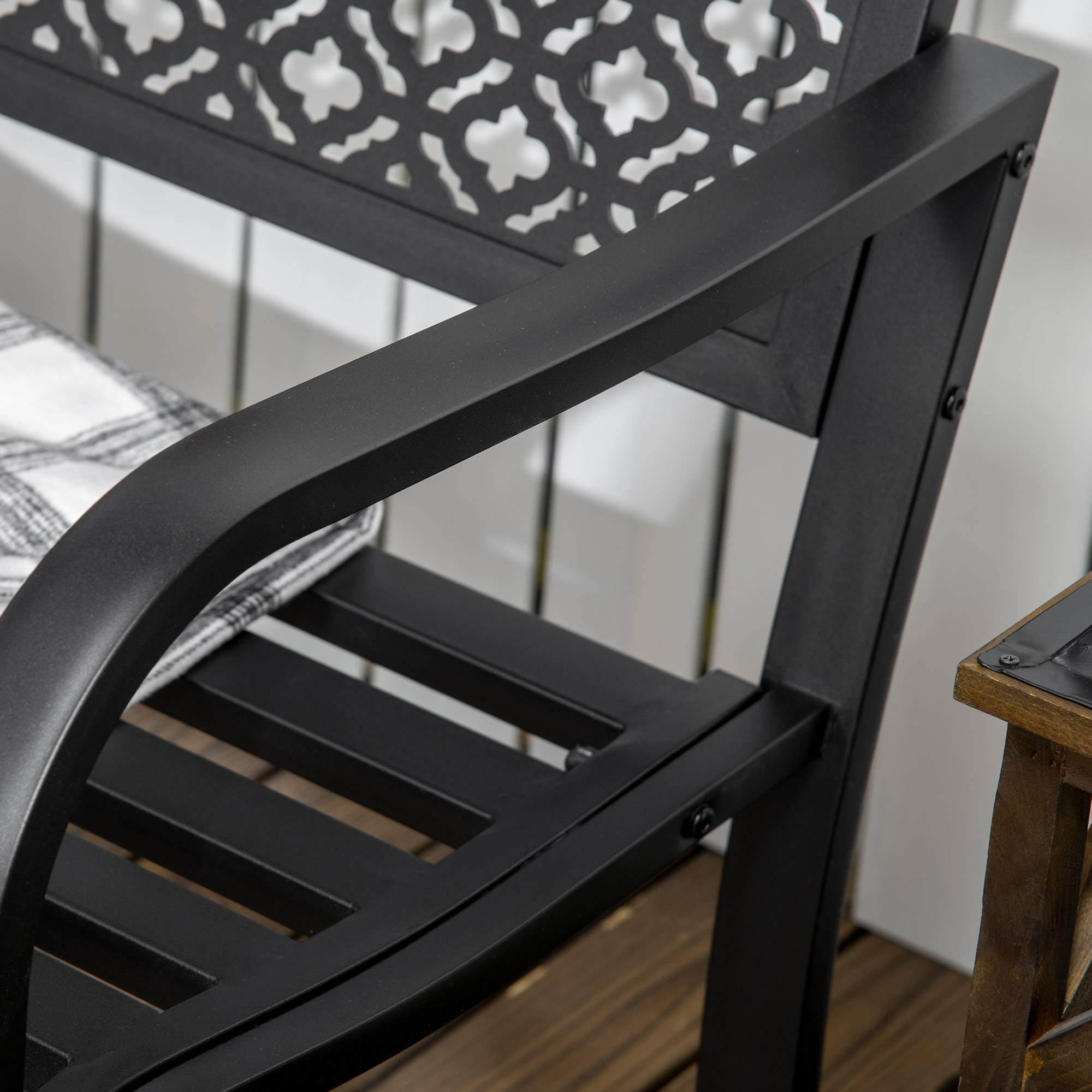 Gartenbank aus Metall, 2-Sitzer, Blumenmuster, wetterbeständig, 127 x 63 x 83cm, Schwarz