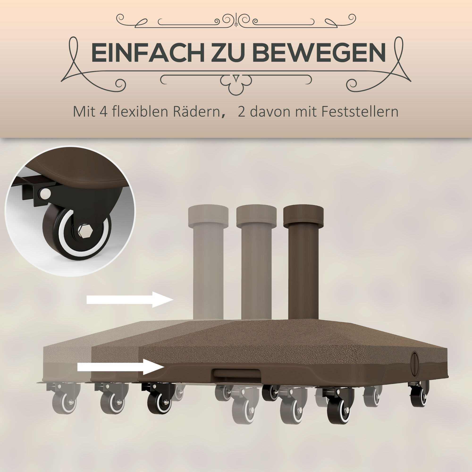 Sonnenschirmständer bis 20kg befüllbar Quadratisch Schirmständer mit Rolle für Sonnenschirm 22-38mm Braun