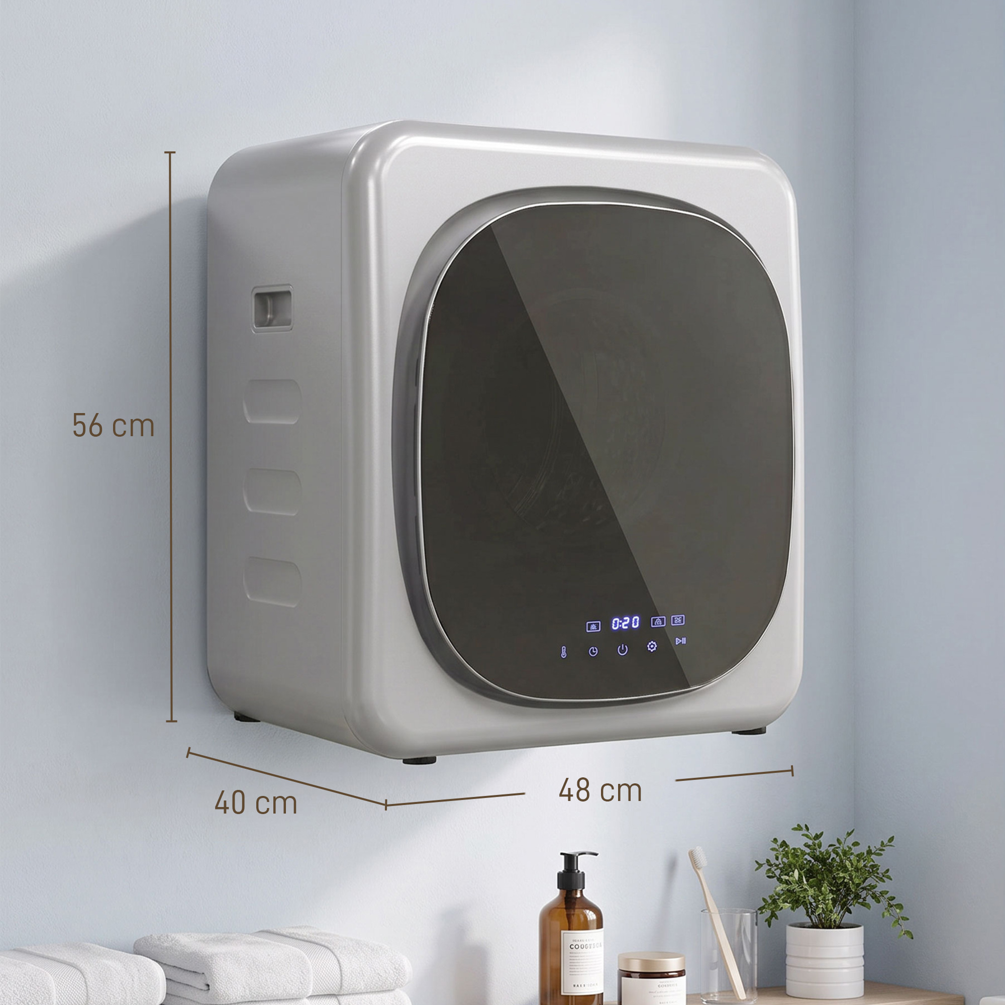 Ablufttrockner 2,5 kg mit Smart-Modus, 800 W Kompakttrockner mit Edelstahltrommel, Silber