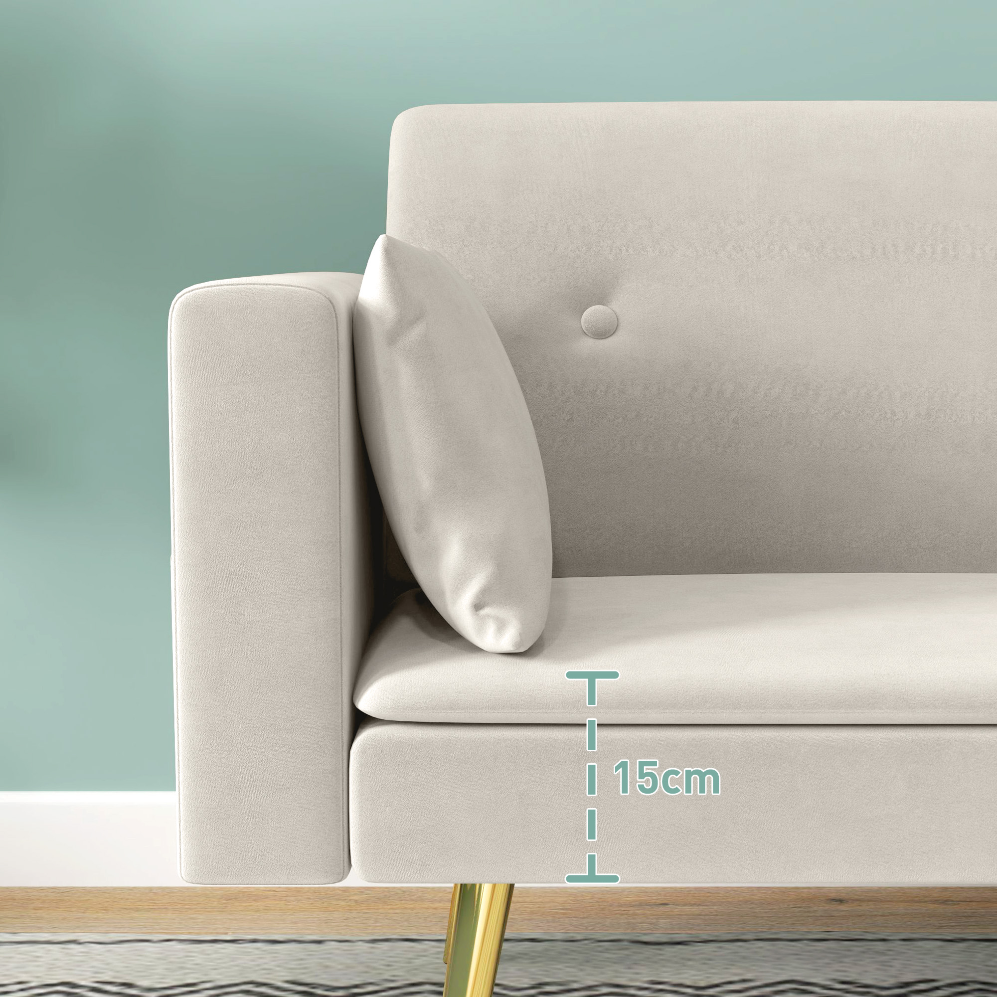 2-Sitzer Bettsofa, Verstellbare Rückenlehne, weiche Kissen, samtartiger Bezug, für Wohnzimmer, Gästezimmer, Beige