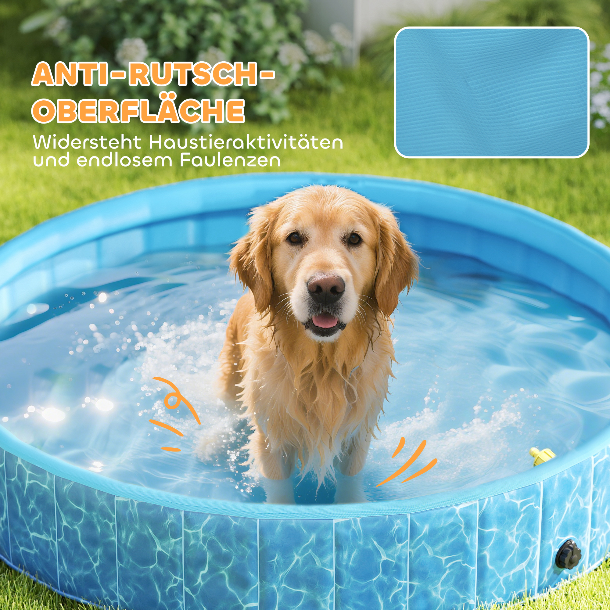 Hundepool Faltbar Planschbecken mit Brunnen- und Wasserpolsterdesign Ø160 x 30 cm Blau
