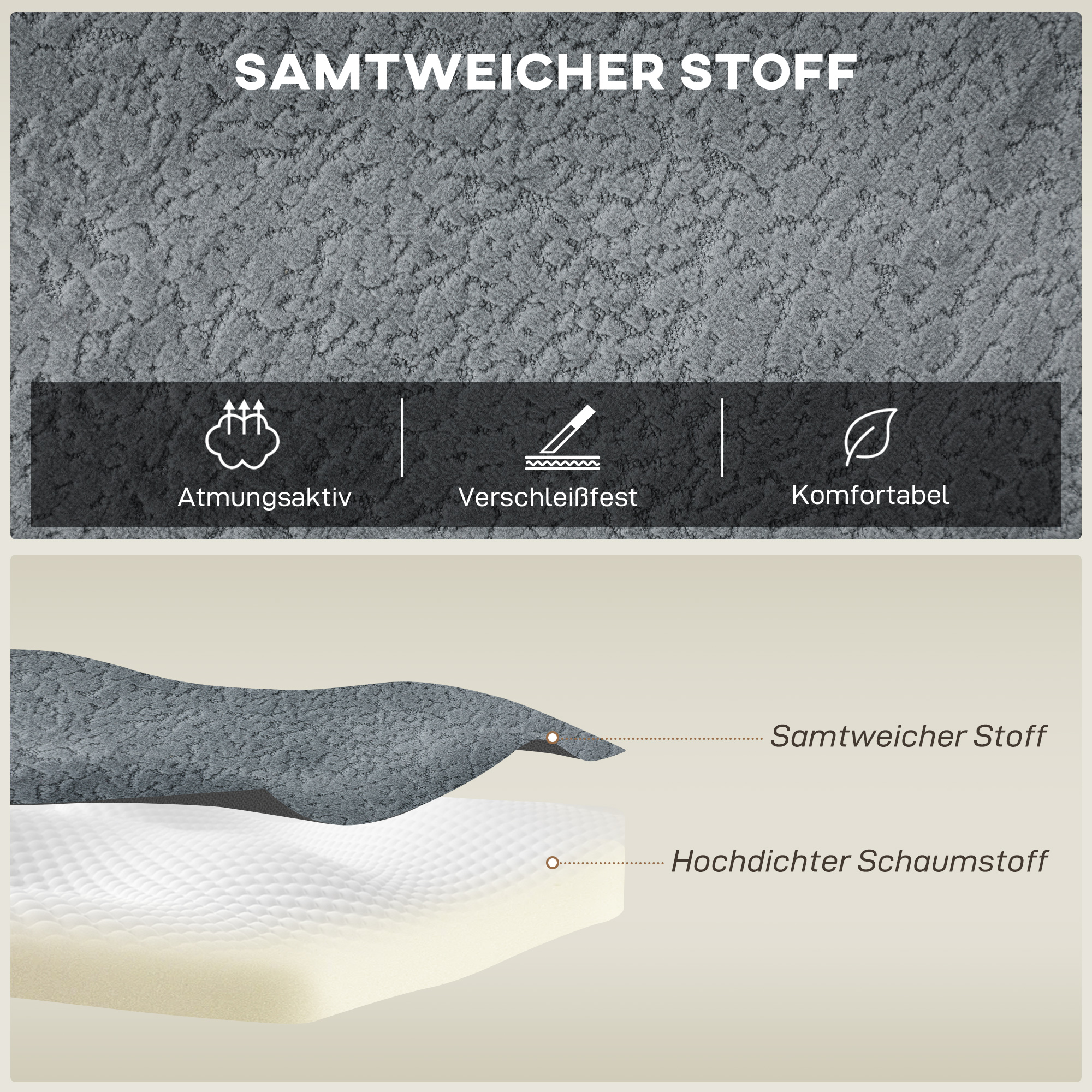 Modulares Ecksofa, U-Form Sofa mit breitem und tiefem Sitz, 2 Hocker, dunkelgrau