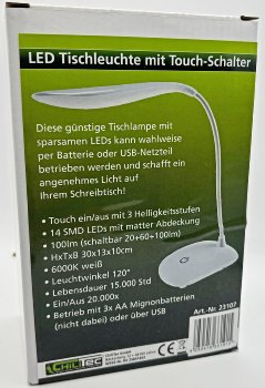 LED Tischleuchte mit Touch-Schalter, Schwanenhals, 3 Helligkeitsstufen