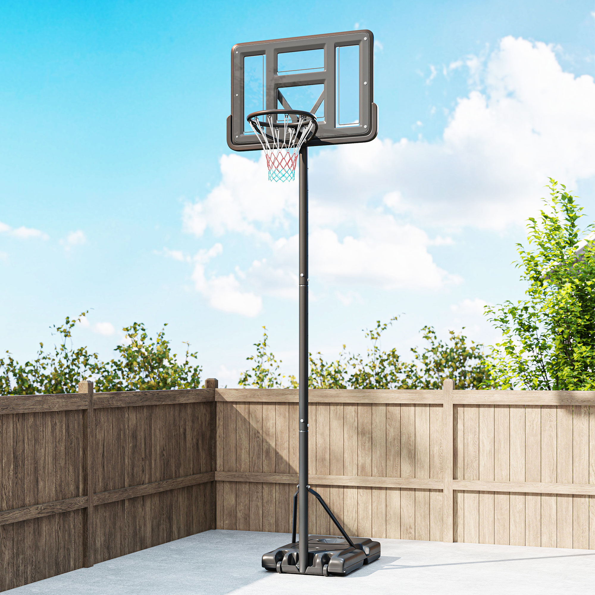 Basketballständer, Outdoor/Indoor, höhenverstellbar, mit Rädern, befüllbare Basis, Korbhöhe 2,30-3,05 m