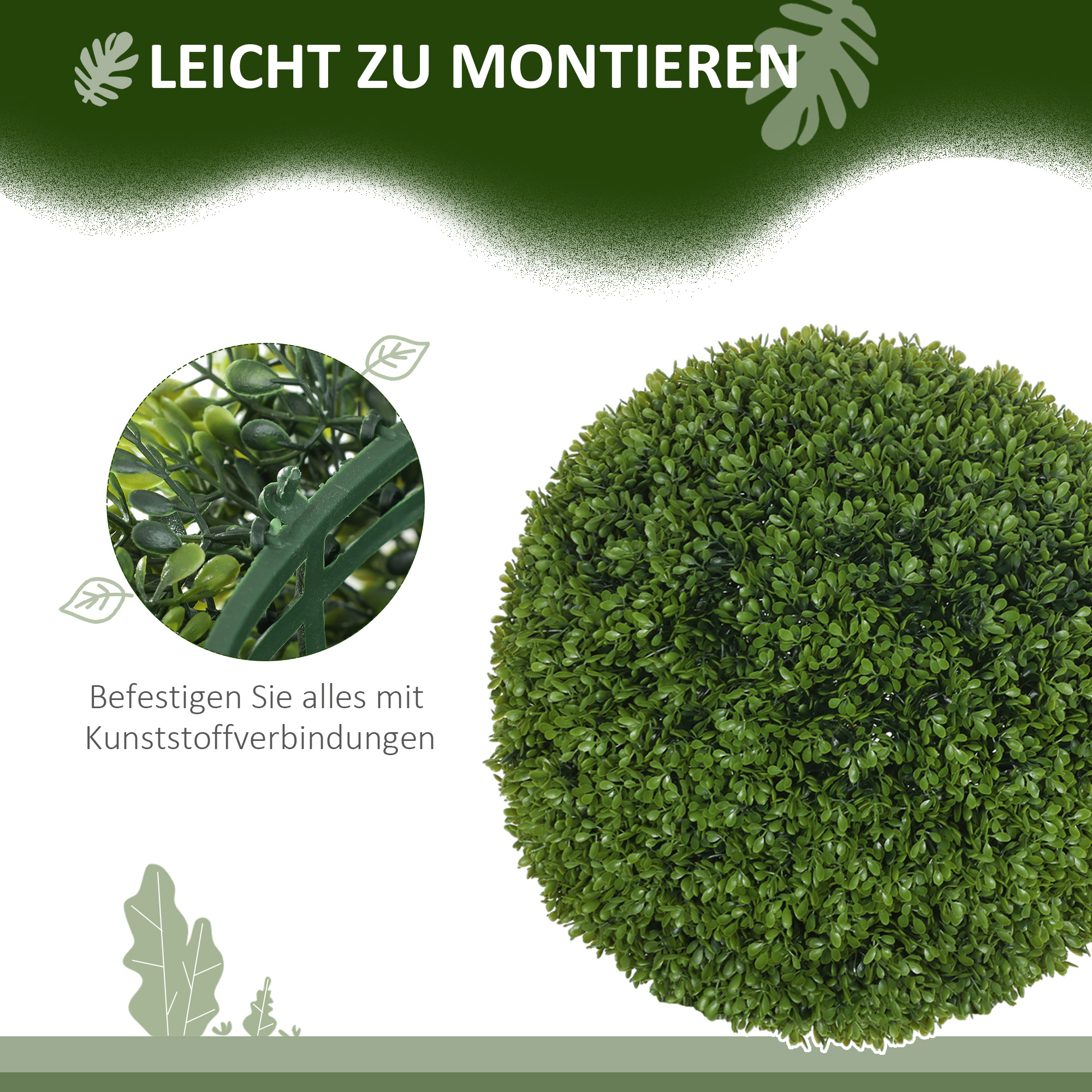 2er-Set Buchsbaumkugel, Künstliche Pflanzen, Zimmerpflanze mit UV-Schutz, Deko-Pflanze, für Indoor, Outdoor, Grün