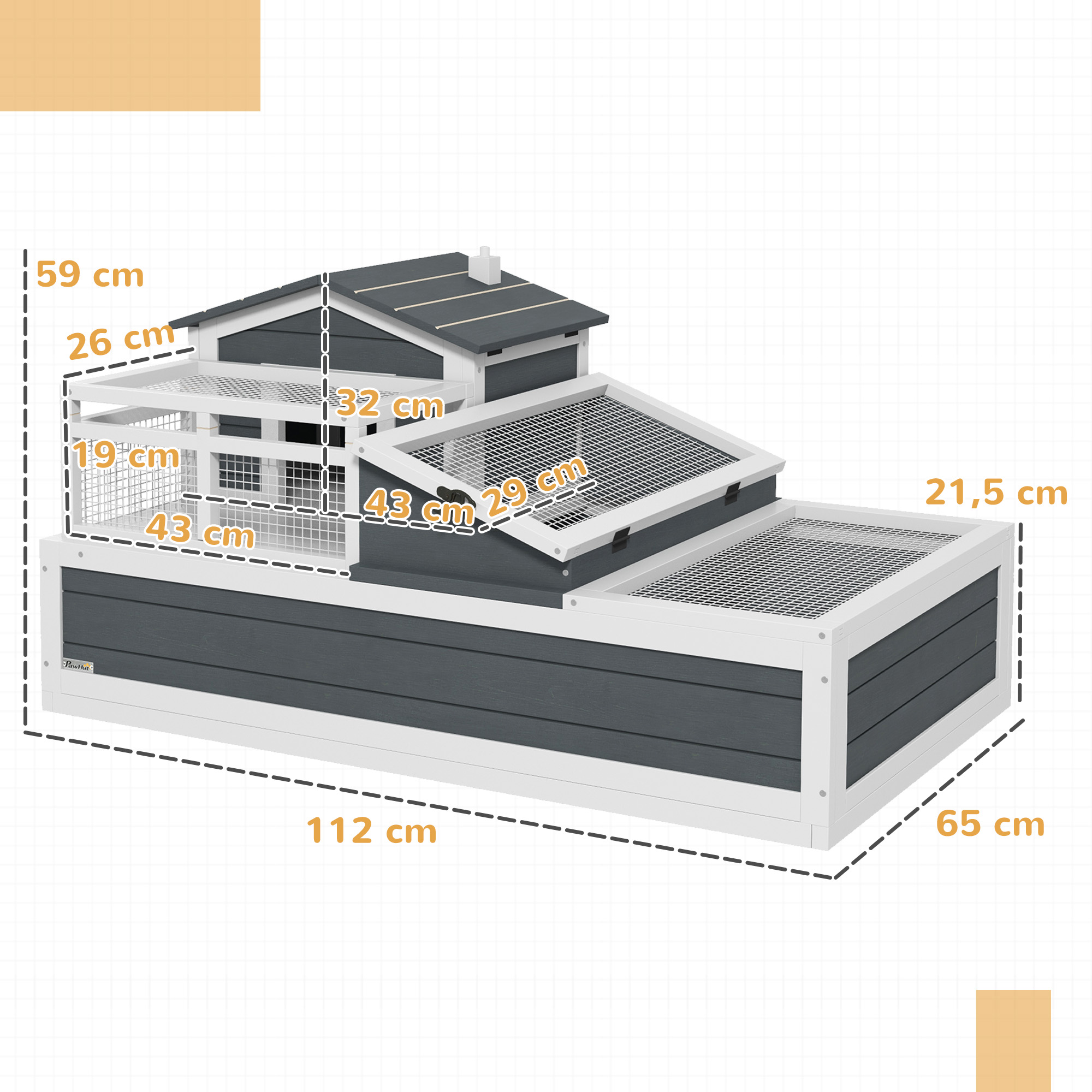 Schuldkrötenhaus, 2 Ebenen, für drinnen und draußen, Balkon, Tannenholz, Grau