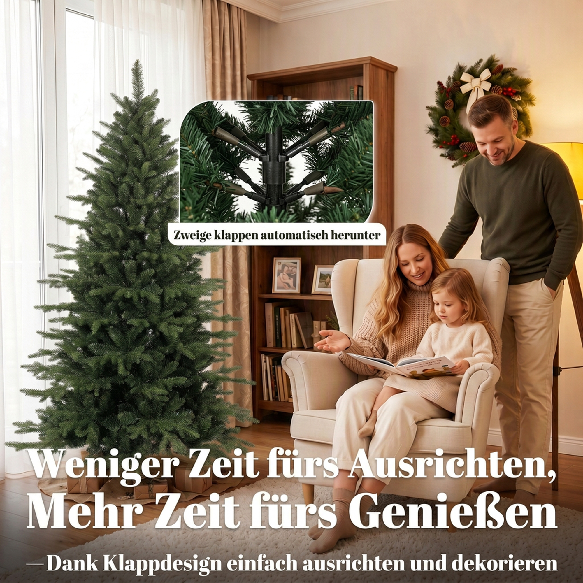 künstlicher Weihnachtsbaum klappbarer Holzständer Spritzguss Tannenbaum 1438 Spitzen 180 cm Grün