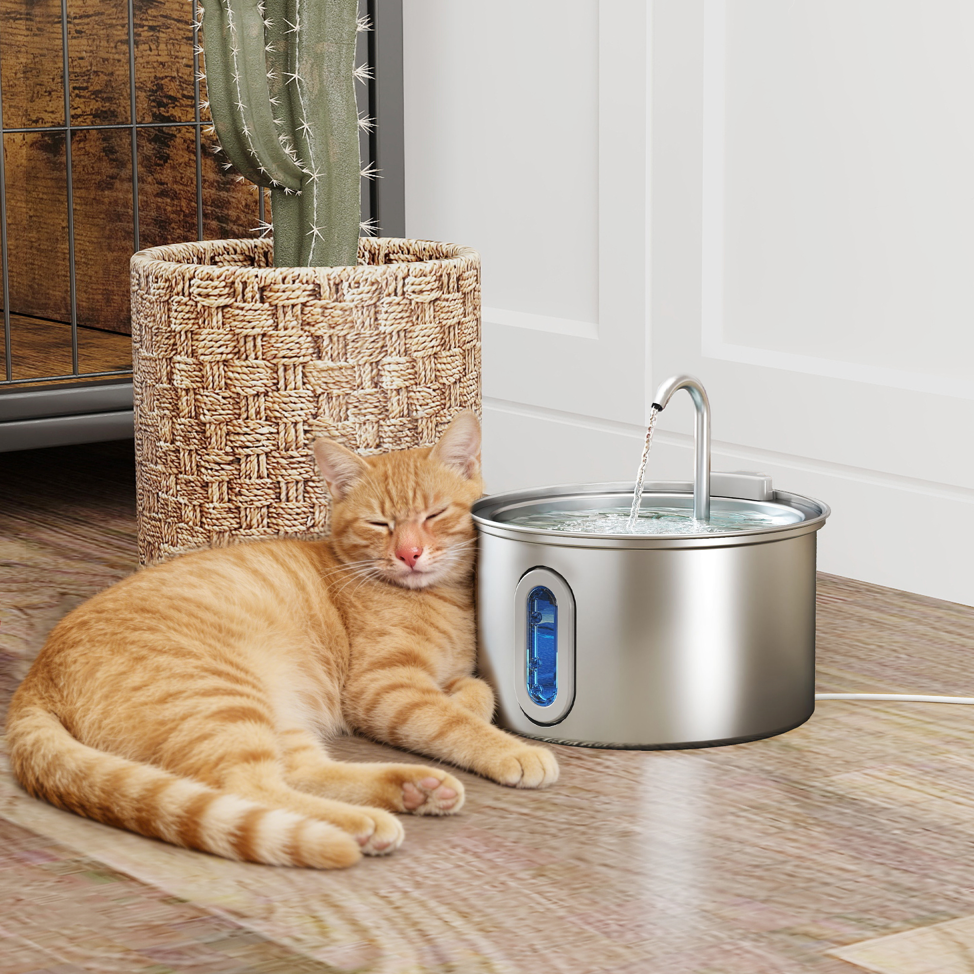 Katzenbrunnen 2,5L Trinkbrunnen für Katzen mit leiser Pumpe LED Aktivkohlefilter 19,4 x 19,4 x 18,7 cm