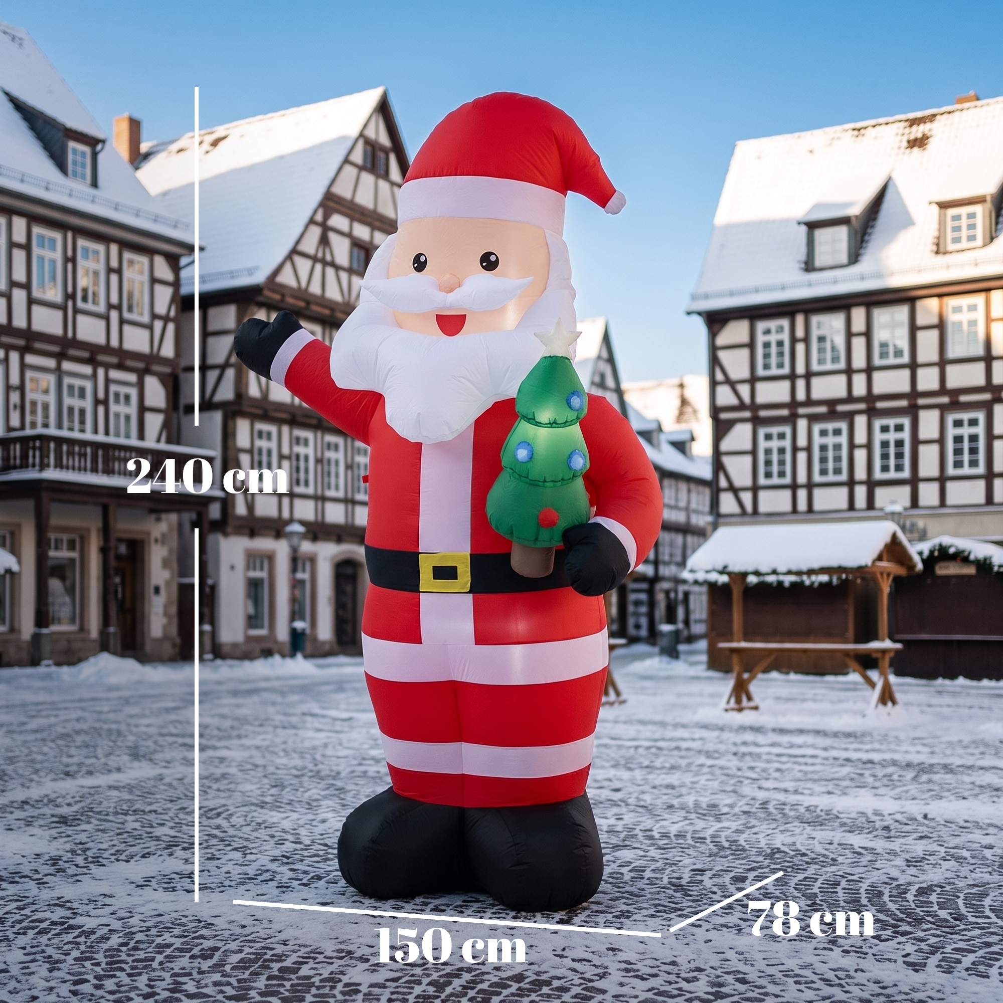 Aufblasbarer Weihnachtsmann, 243 cm, mit hellem LED-Licht, Weihnachtsdekoration für Innen- und Außenbereich, Rot