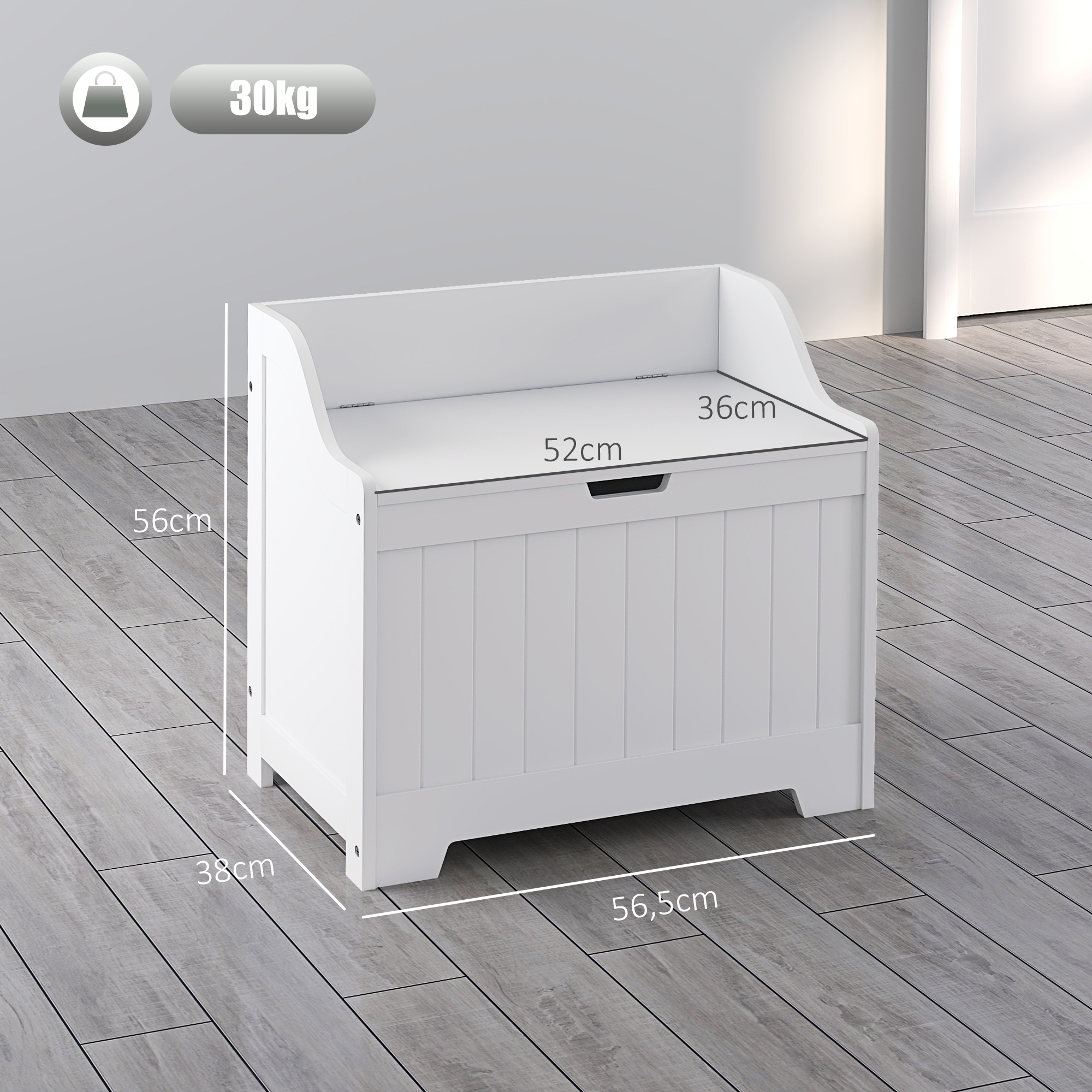 Aufbewahrungstruhe, Holzkiste mit Deckel, viel Stauraum, modernes Design, Weiß