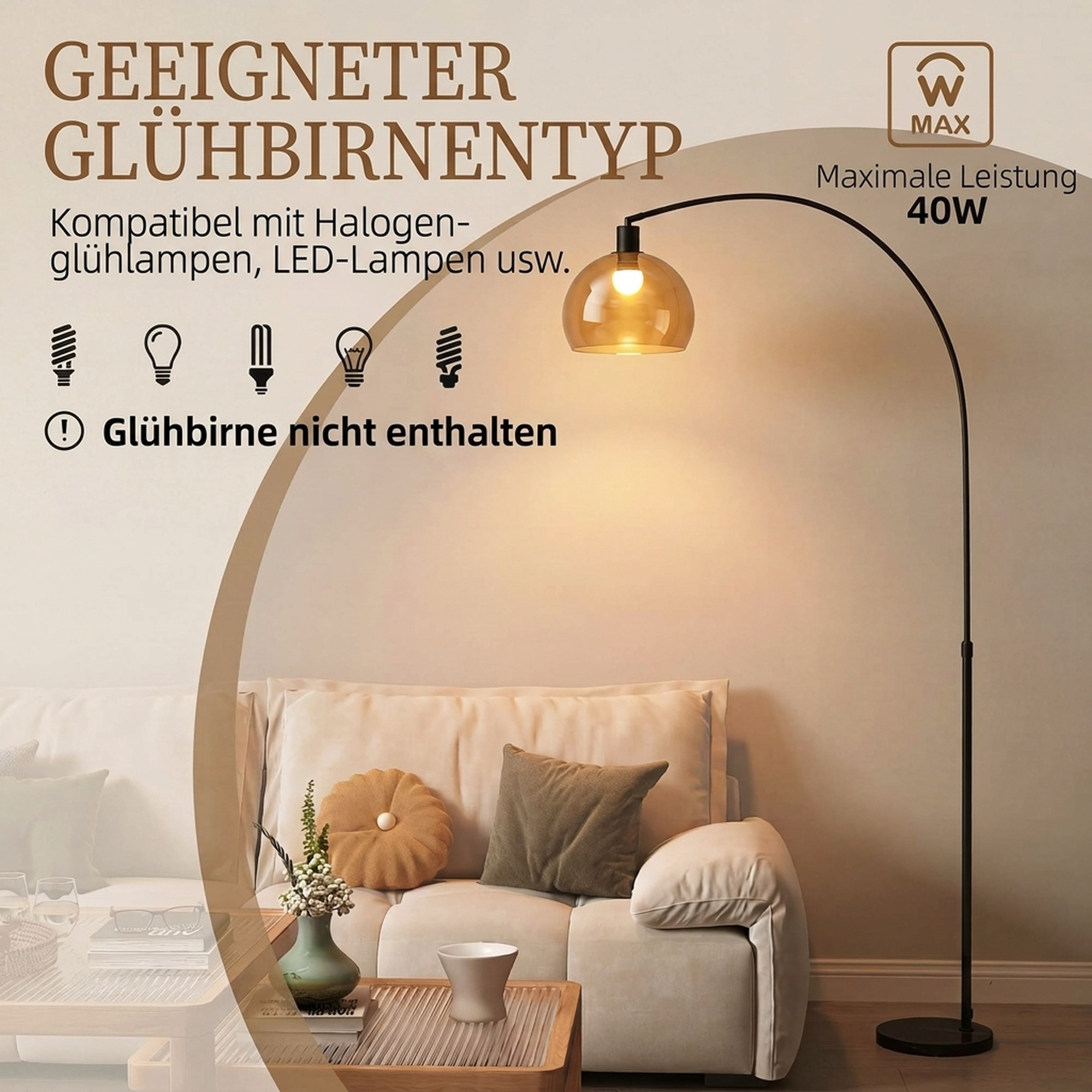 Stehlampe, gebogener Kopf, Fußschalter, Marmorsockel, Kunststoffschirm, Grau