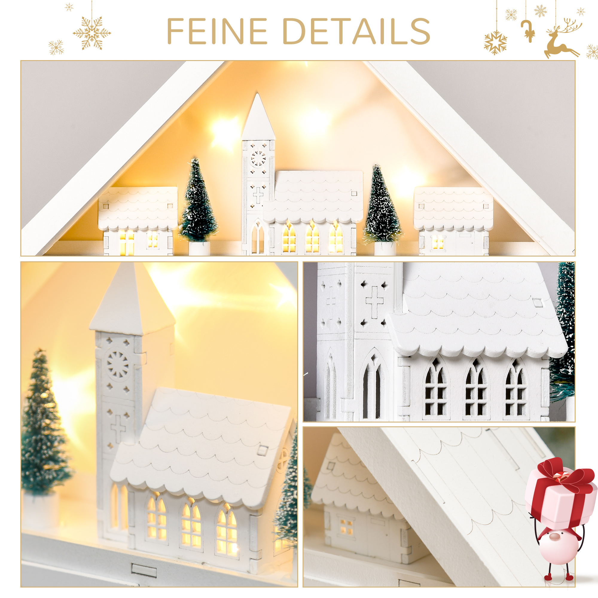 Adventskalender Weichnachtsdekoration Weihnachtsdeko, 24 Schubladen, LED-Lichter, 39 cm x 9 cm x 42 cm, Weiß + Grün