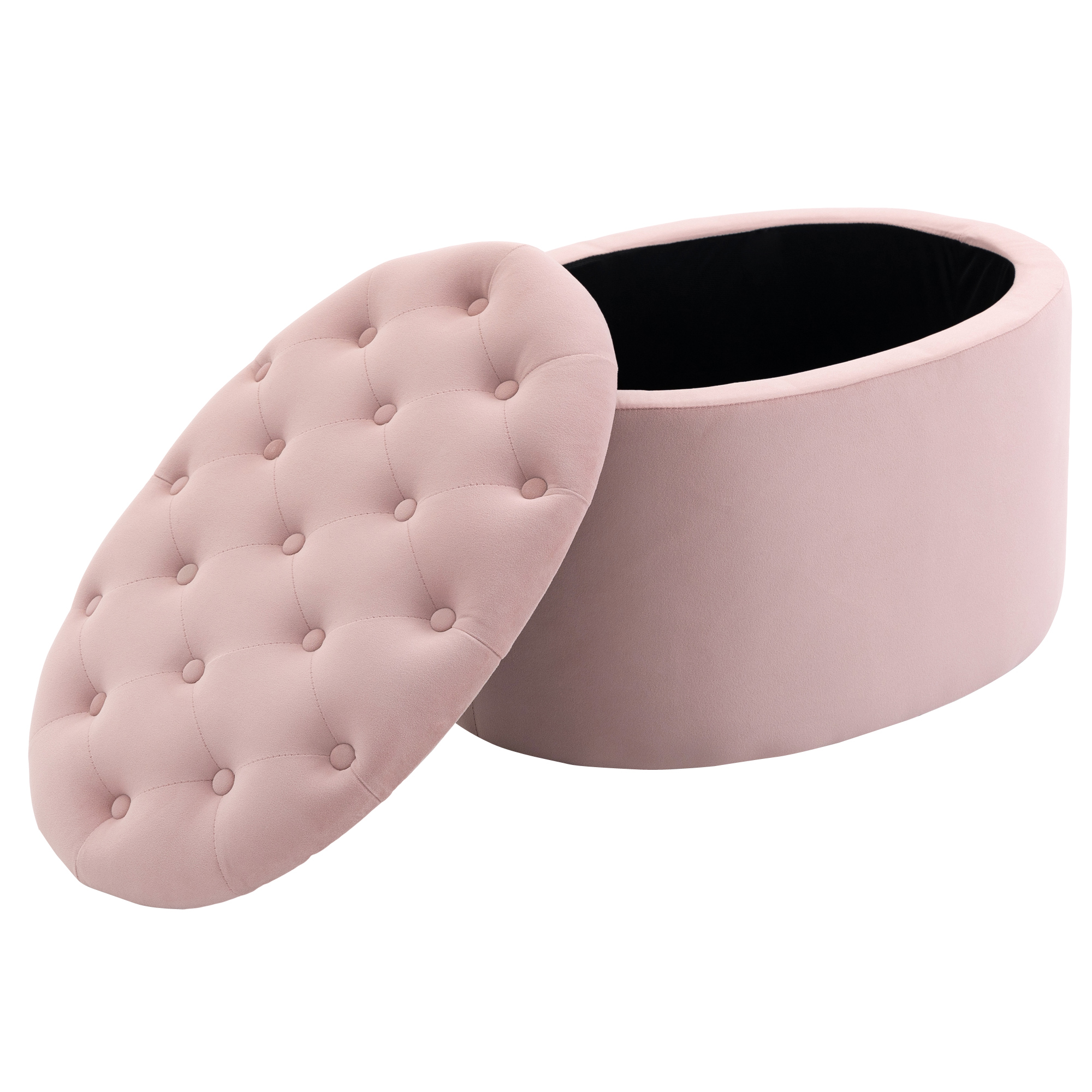 Sitzbank mit Stauraum Polsterbank mit Samtoptik, Sitztruhe Ovale Form, Truhenbank für Wohnzimmer Schlafzimmer Flur 71 x 52 x 42 cm, Rosa