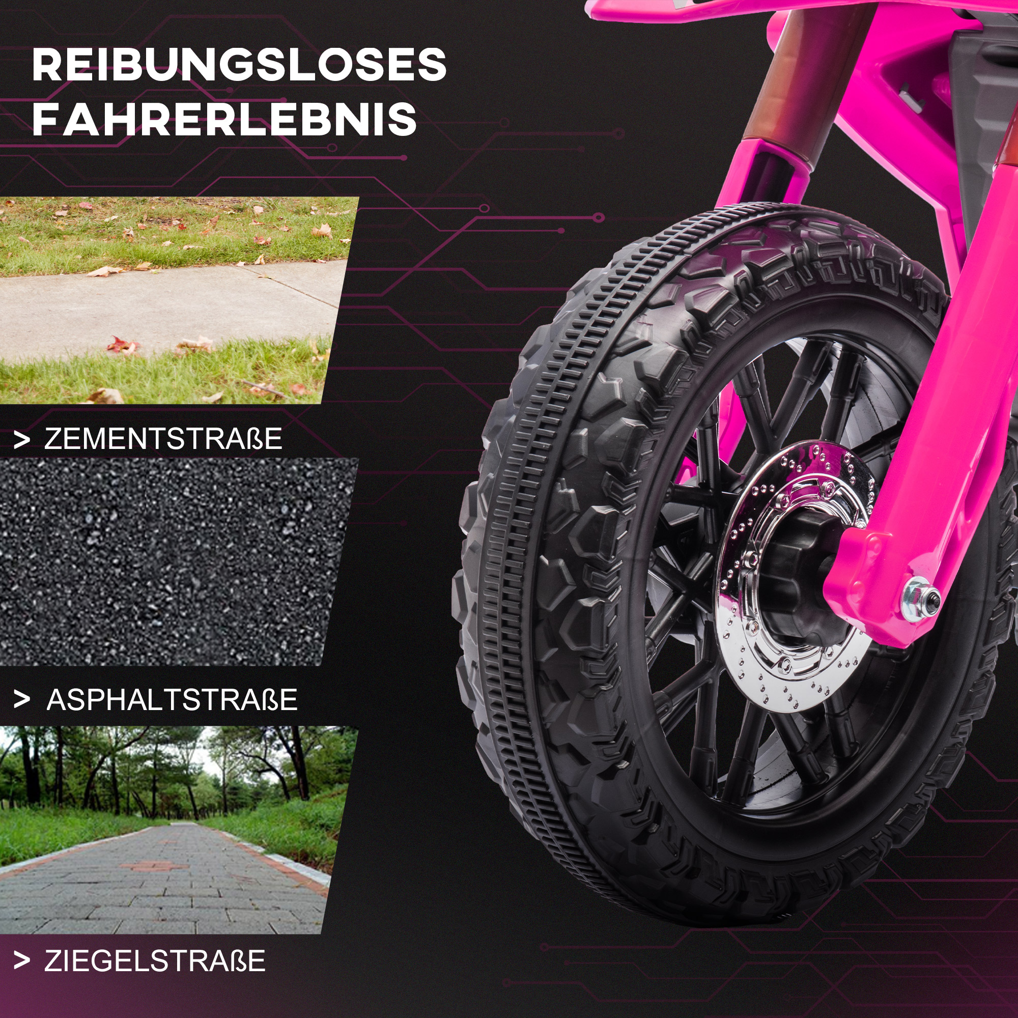 Elektro-Motorrad für Kinder, 12V Kindermotorrad mit Stützrädern, Kinderfahrzeug mit Hupe und Startgeräusch, 3 km/h, Rosa