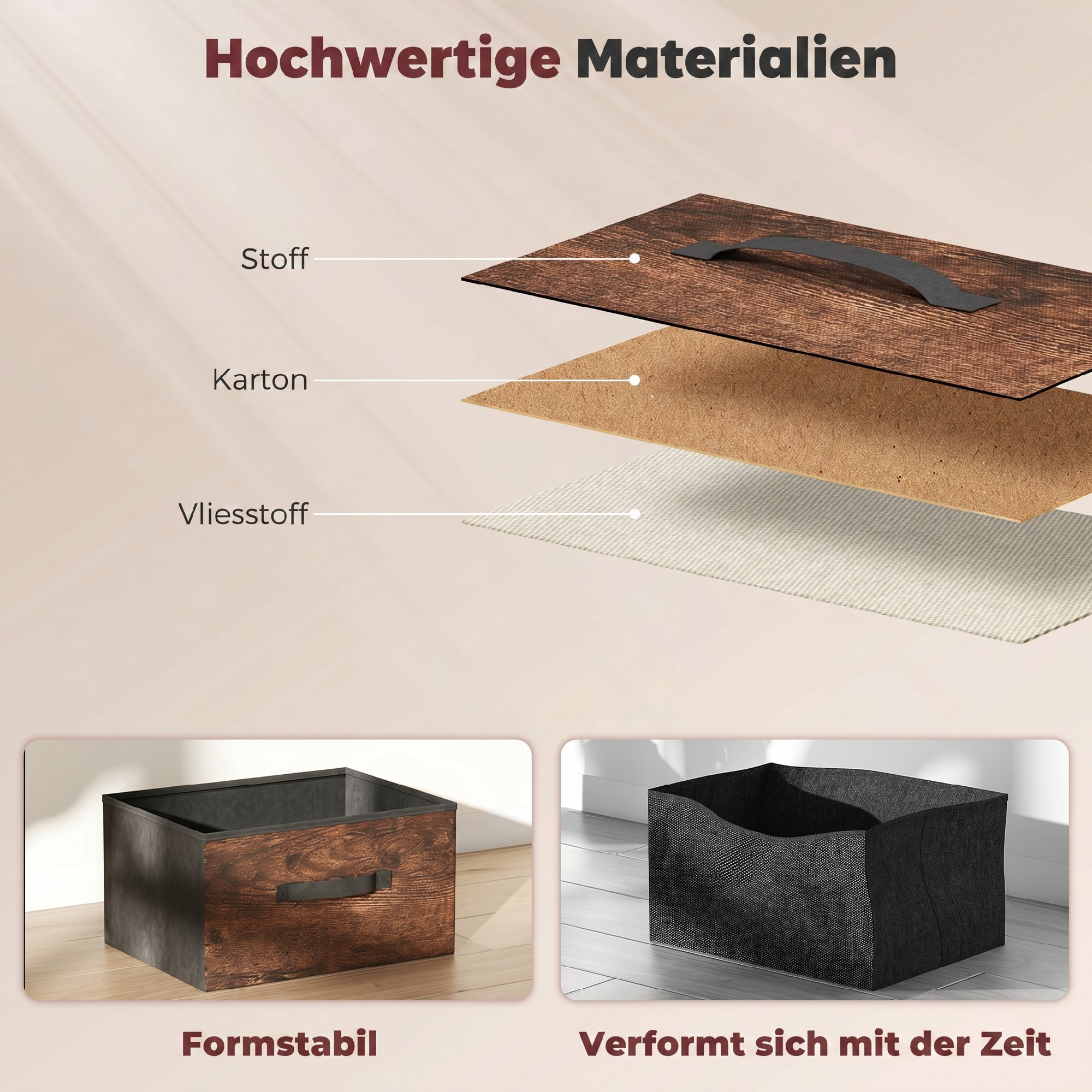 Kommode mit 8 Schubladen, Stoffkommode mit Metallgestell, für Schlafzimmer & Wohnzimmer, Vintage Braun