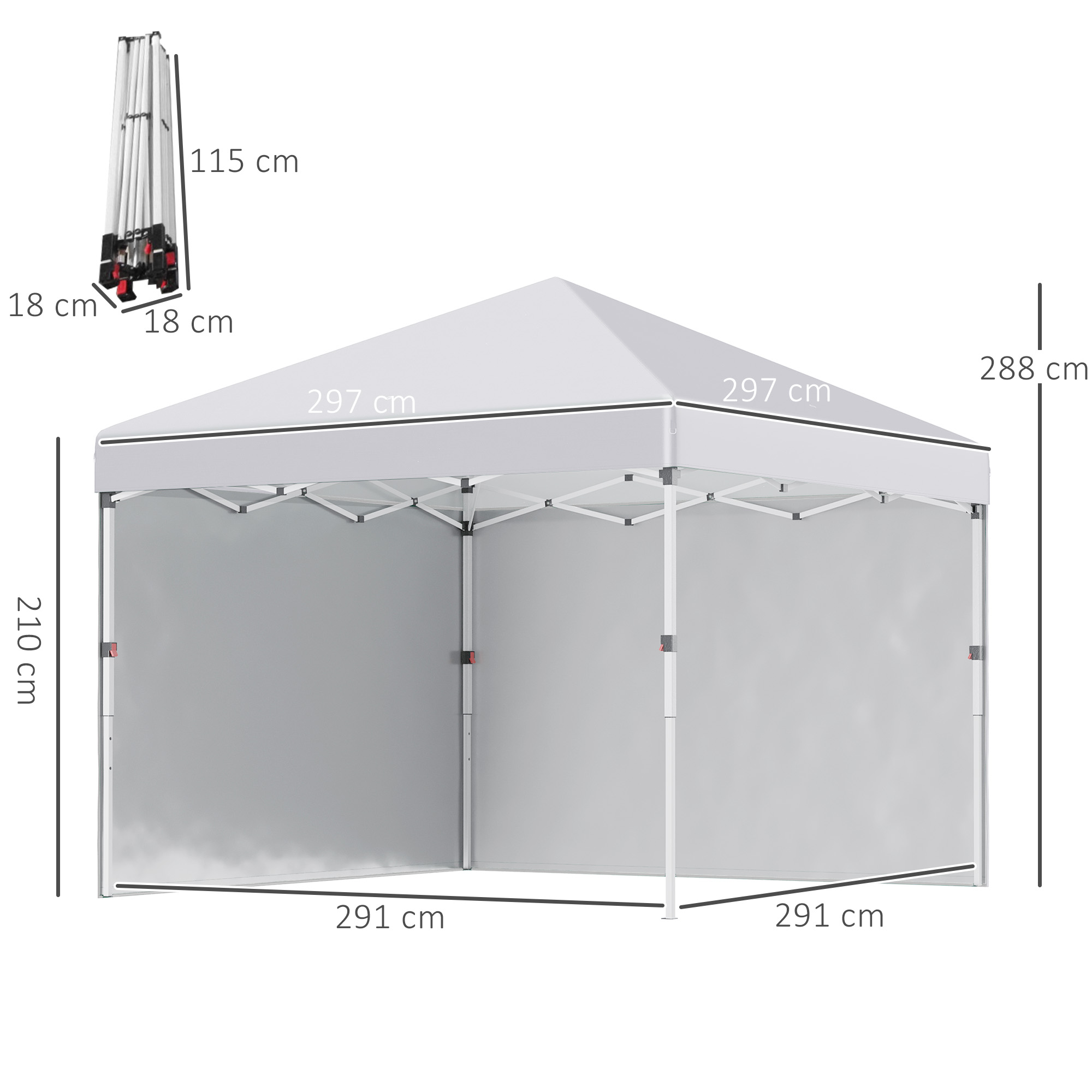 Faltpavillon, 2 Seitenwände, höhenverstellbar, mit Transporttasche, rostfreies Stahlgestell, 3x3 m, Weiß