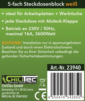 5-fach Steckdosenblock, weiß, 250V~/ 16A, Aufbaumontage mit Klappen