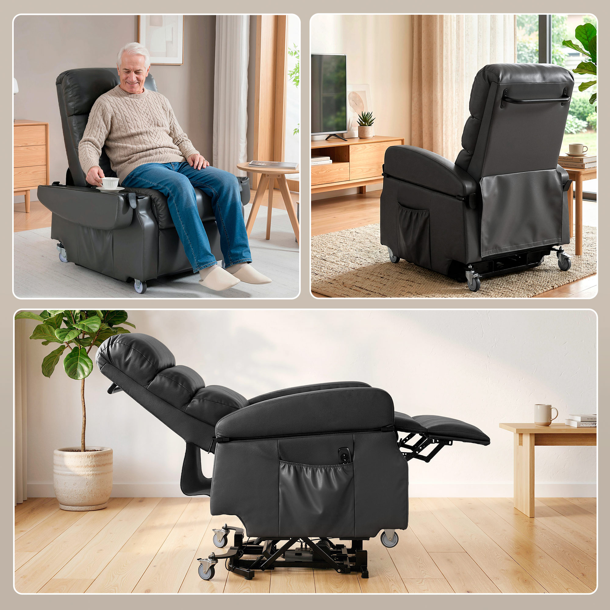 Fernsehsessel mit Aufstehhilfe Elektrischer Relaxsessel mit Fernbedienung, Fußstütze, Liegefunktion, Dunkelgrau