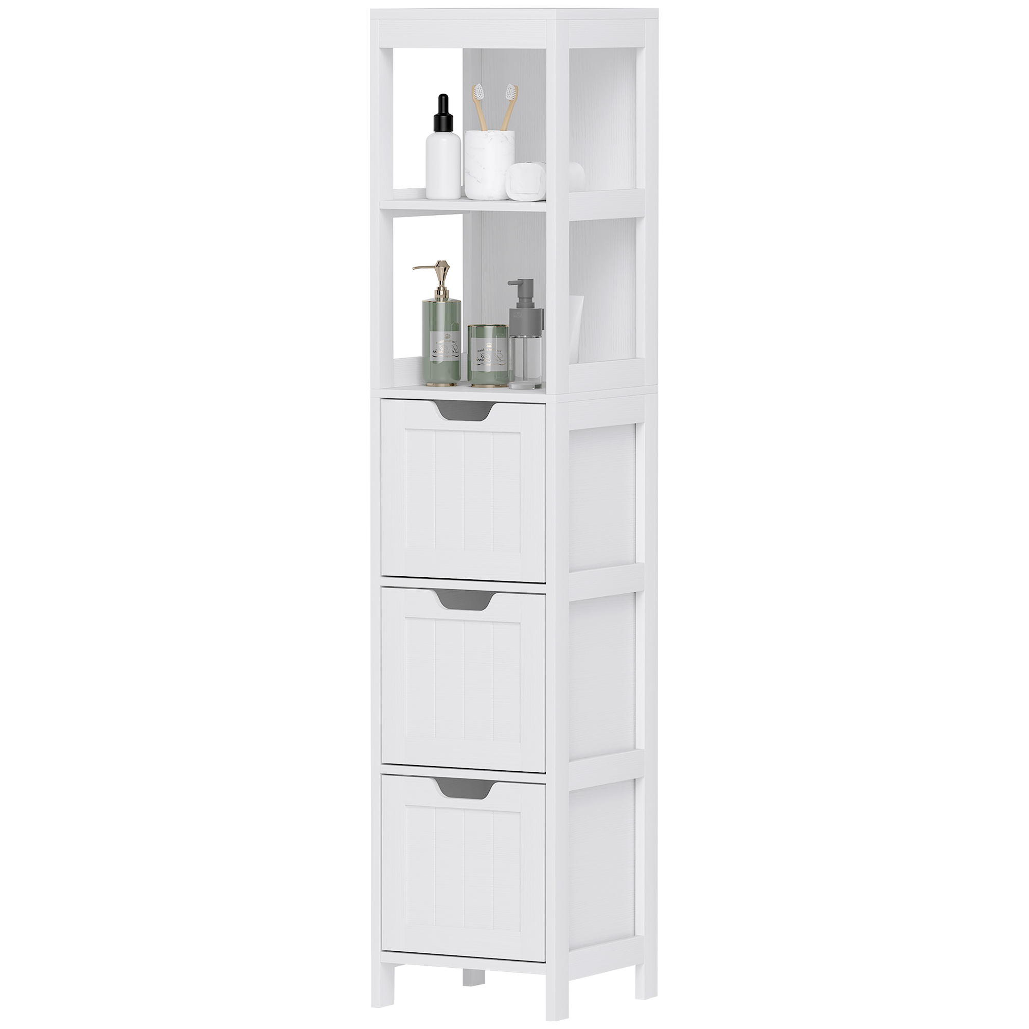 Badezimmerschrank, 2 Regale, 3 Schubladen, wasserabweisendes Material, Weiß Badezimmerschrank, 2 Regale, 3 Schubladen, wasserabweisendes Material, Weiß