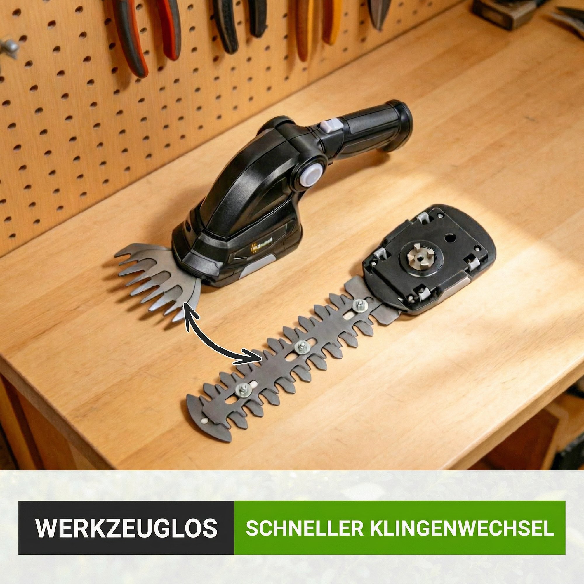 2-in-1 Elektrischer Hecken & Strauchschere mit 2 x 7,2V Wiederaufladbaren 2,0 Ah Akku, 2 Austauschbaren Klingen Schwarz