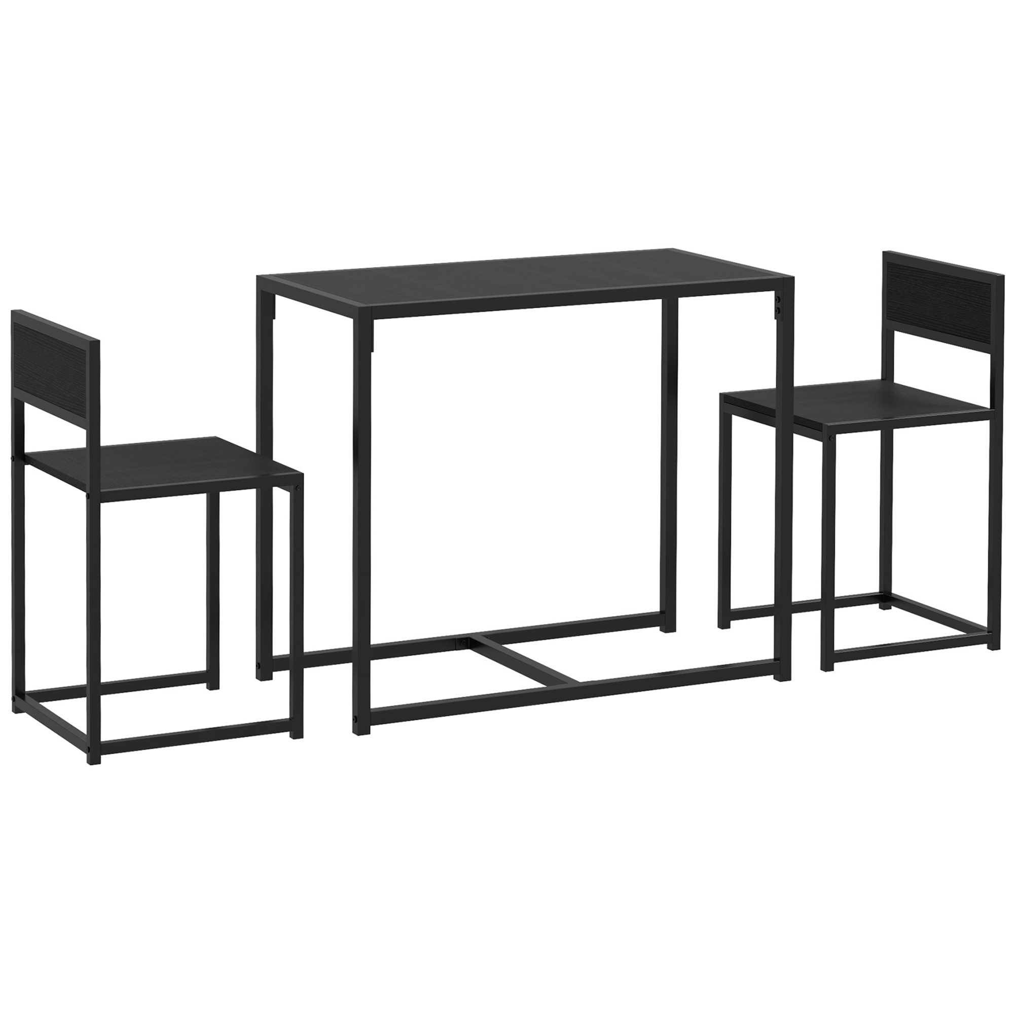 3-teiliges Bartisch-Set Hochtisch-Set 3-teilig, 2 Stühle, 1 Tisch, 90 cm x 47 cm x 76 cm, Schwarz