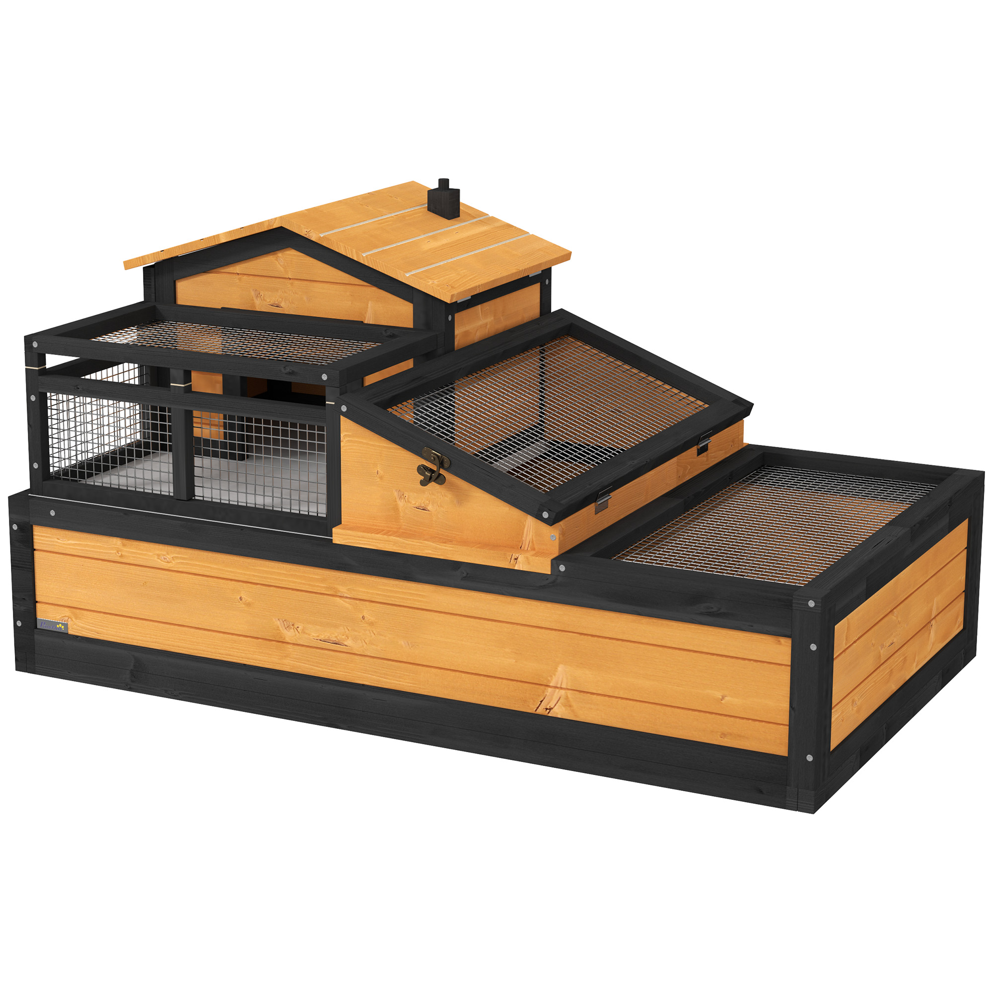 Schuldkrötenhaus, 2 Ebenen, für drinnen und draußen, Schublade, Tannenholz, Gelb