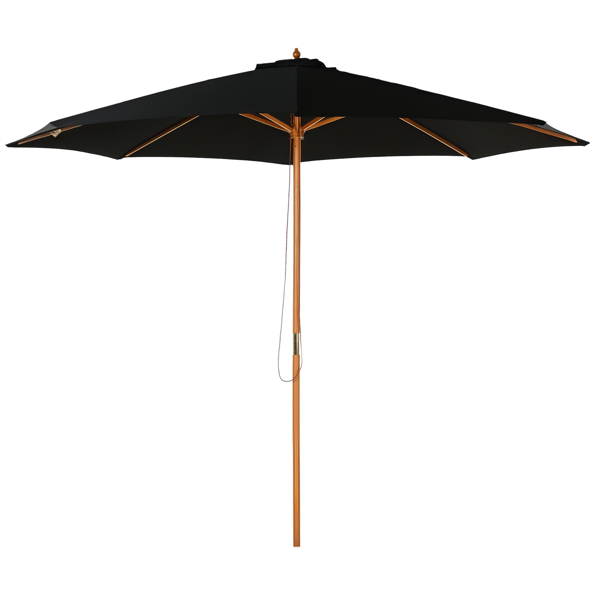 Sonnenschirm Ø 300 cm, Sonnenschirm mit UV Schutz Balkonschirm aus Holz Strandschirm stabil Marktschirm Sonnenschutz für Strand Terrasse Garten, Schwarz