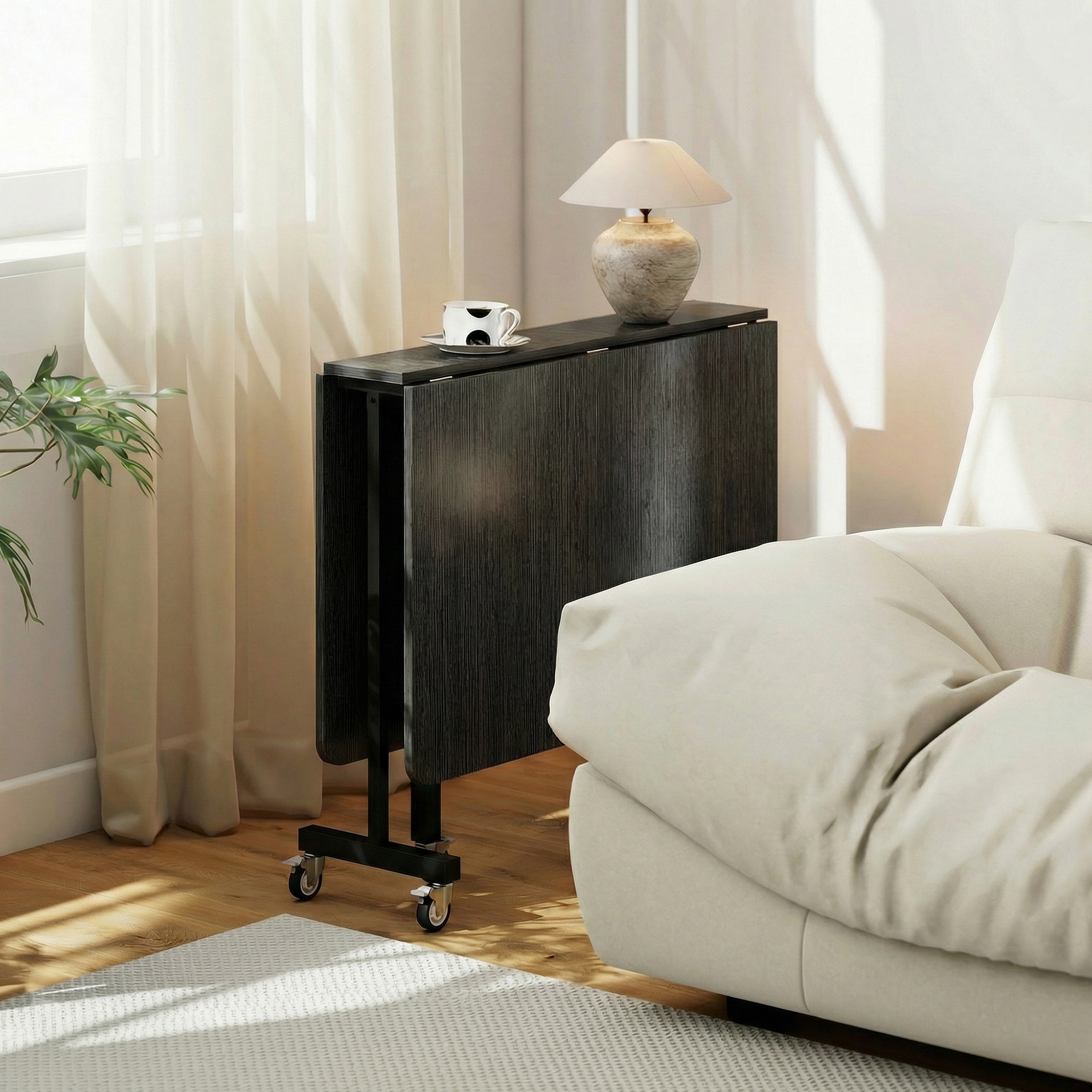 Esstisch Klappbar Küchentisch für 4-6 Personen mit 6 Rollen Mobiler Klapptisch für Kleine Räume 120x80x73 cm Schwarz