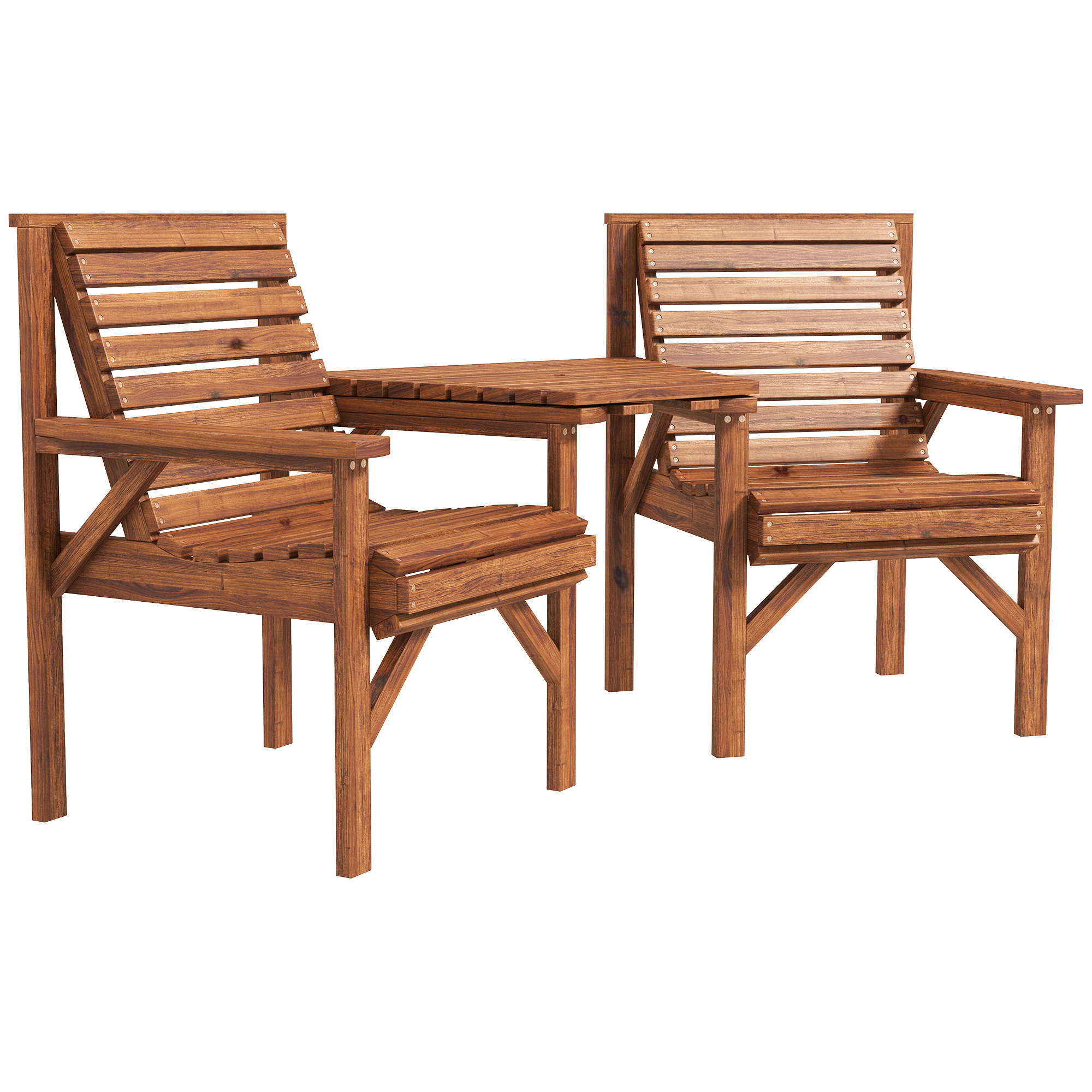 Bistro-Set 3-teilig aus Holz Wetterfest Gartenmöbel Set mit Lamellendesign Sonnenschirmloch Verkohlt