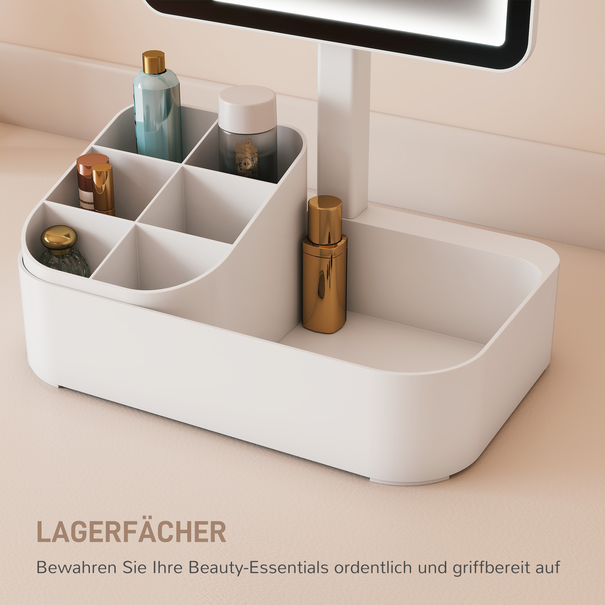 Schminkspiegel mit Beleuchtung wiederaufladbar 180°Drehbar LED Kosmetikspiegel mit 2 Beleuchtungsmodi, Weiß