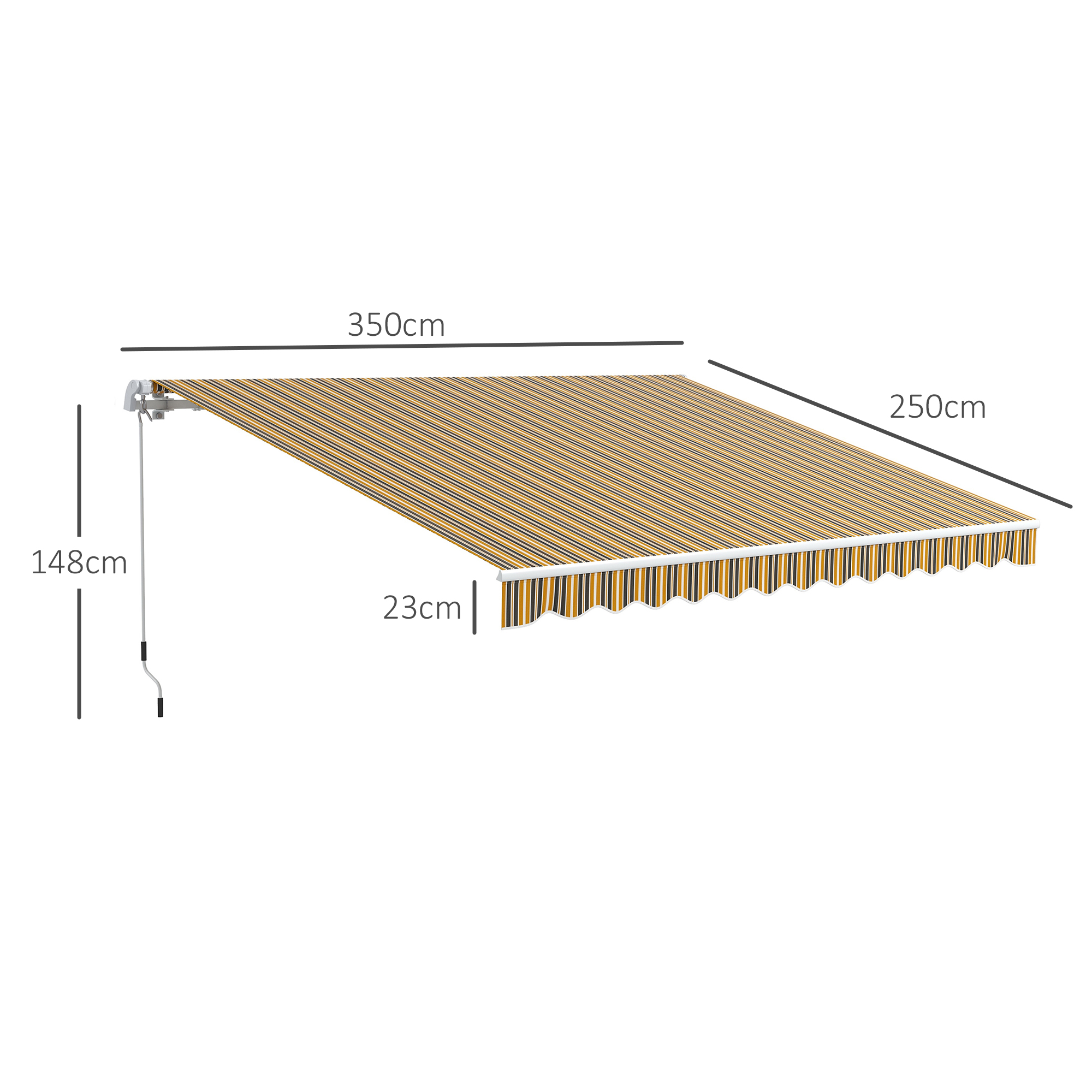 Markise Sonnenschutz Sonnendach, 3, 5 m x 2,5 m, Gelb + Grau