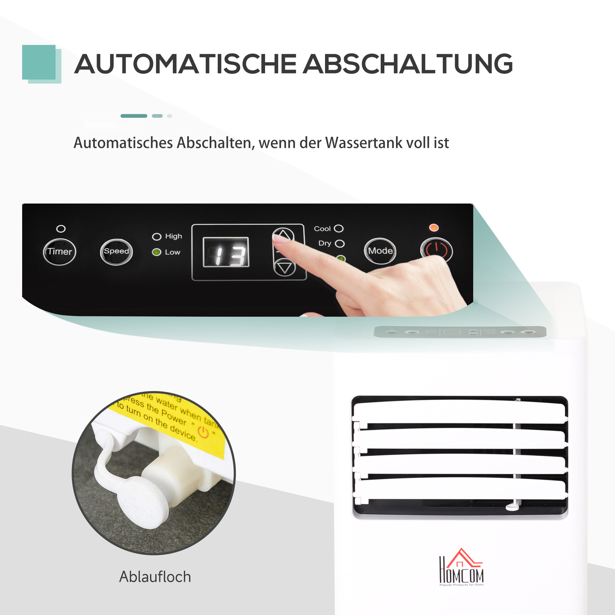 Mobile Klimaanlage, 7000BTU 3-in-1 Klimagerät - Kühlen, Entfeuchtung und Ventilation - Luftentfeuchter, Ventilator, mit Fernbedienung 24h Timer, 2 Geschwindigkeitsstufen, für 10-26 m², Weiß