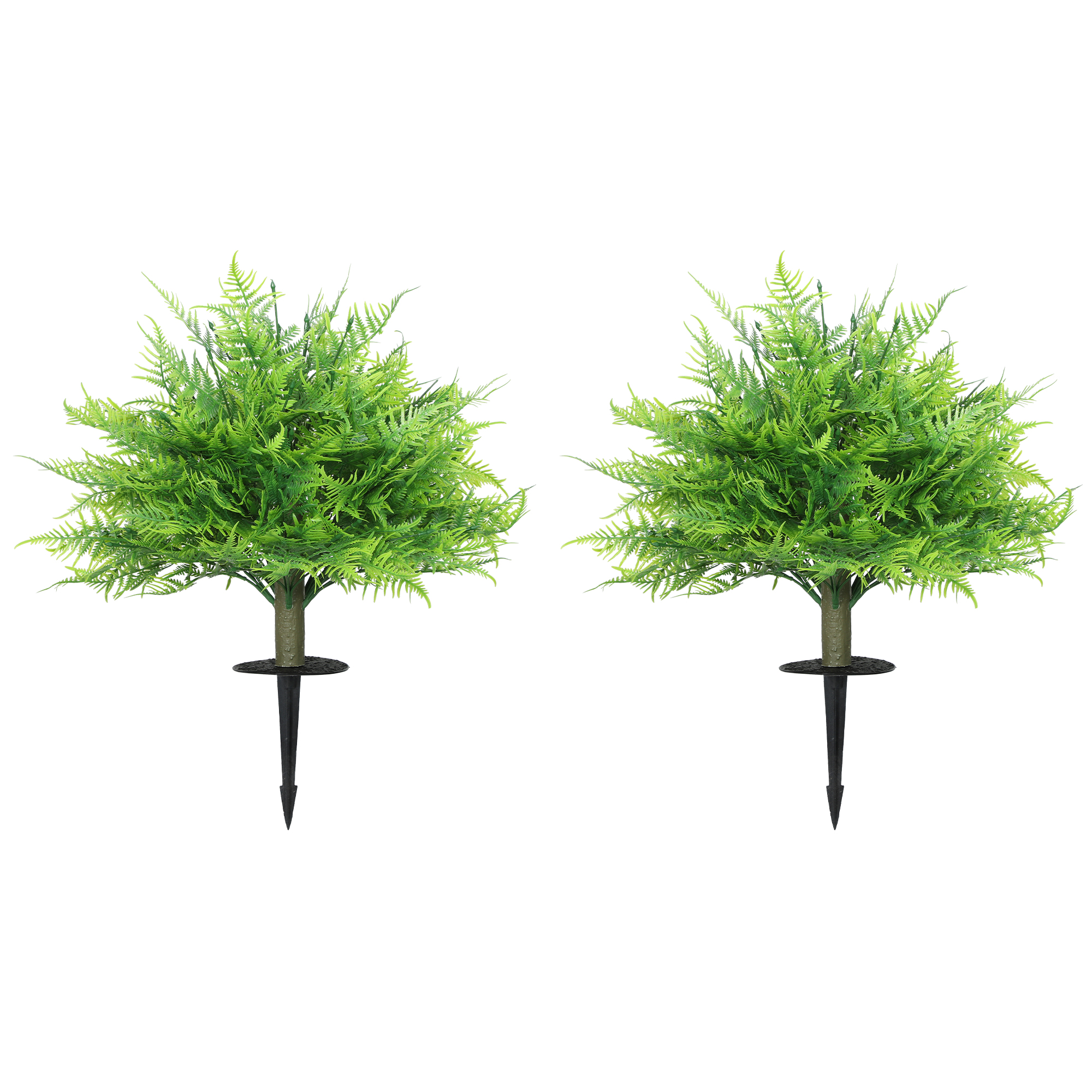 Künstliche Boston-Farn-Büsche UV-beständig, Kunstpflanzen mit Stäben, Set aus 2, 60 cm für Garten, Veranda
