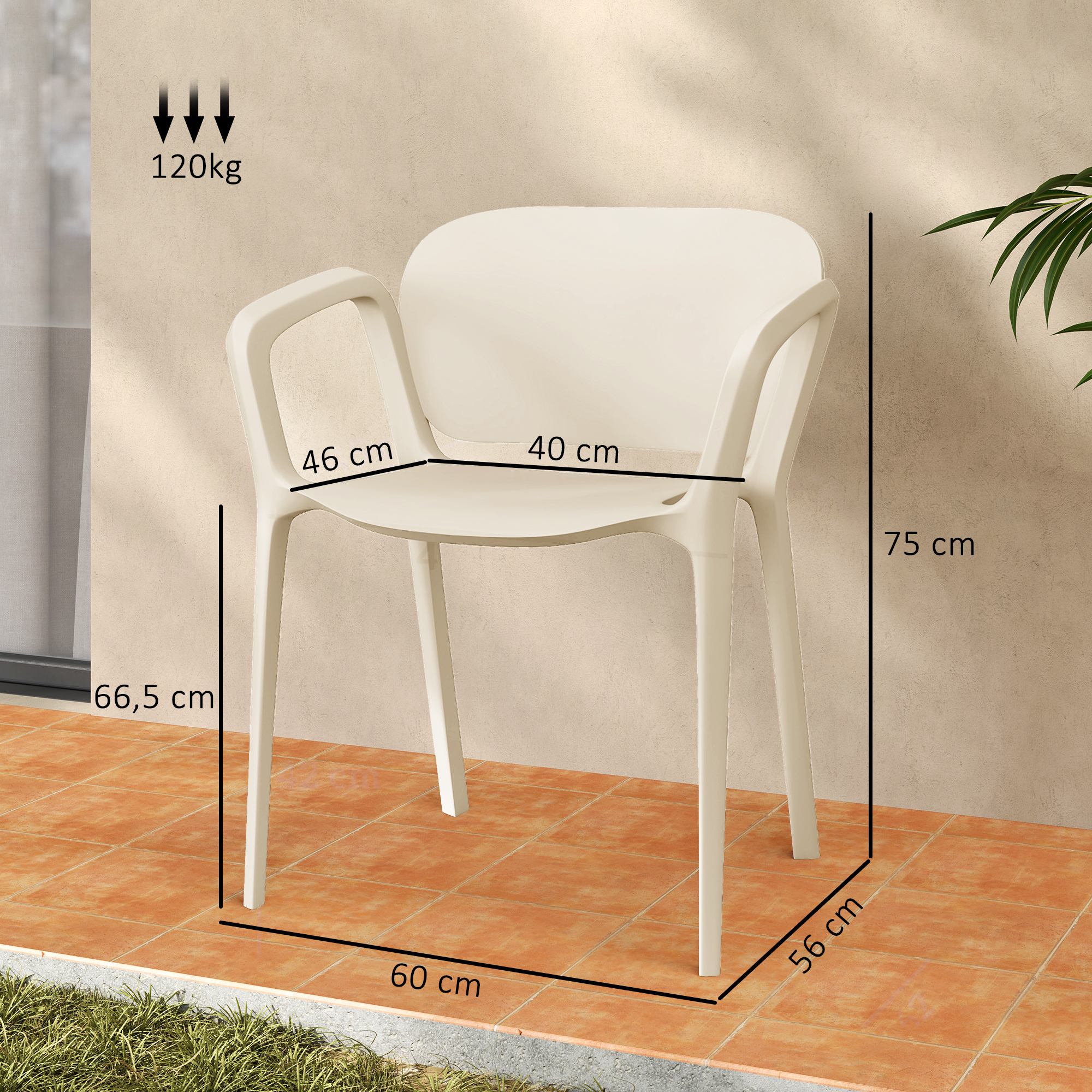 Gartenstuhl 4er Set wetterfest Gartenstühle aus Kunststoff Stapelstuhl mit Armlehne Rückenlehne bis 120 kg belastbar
