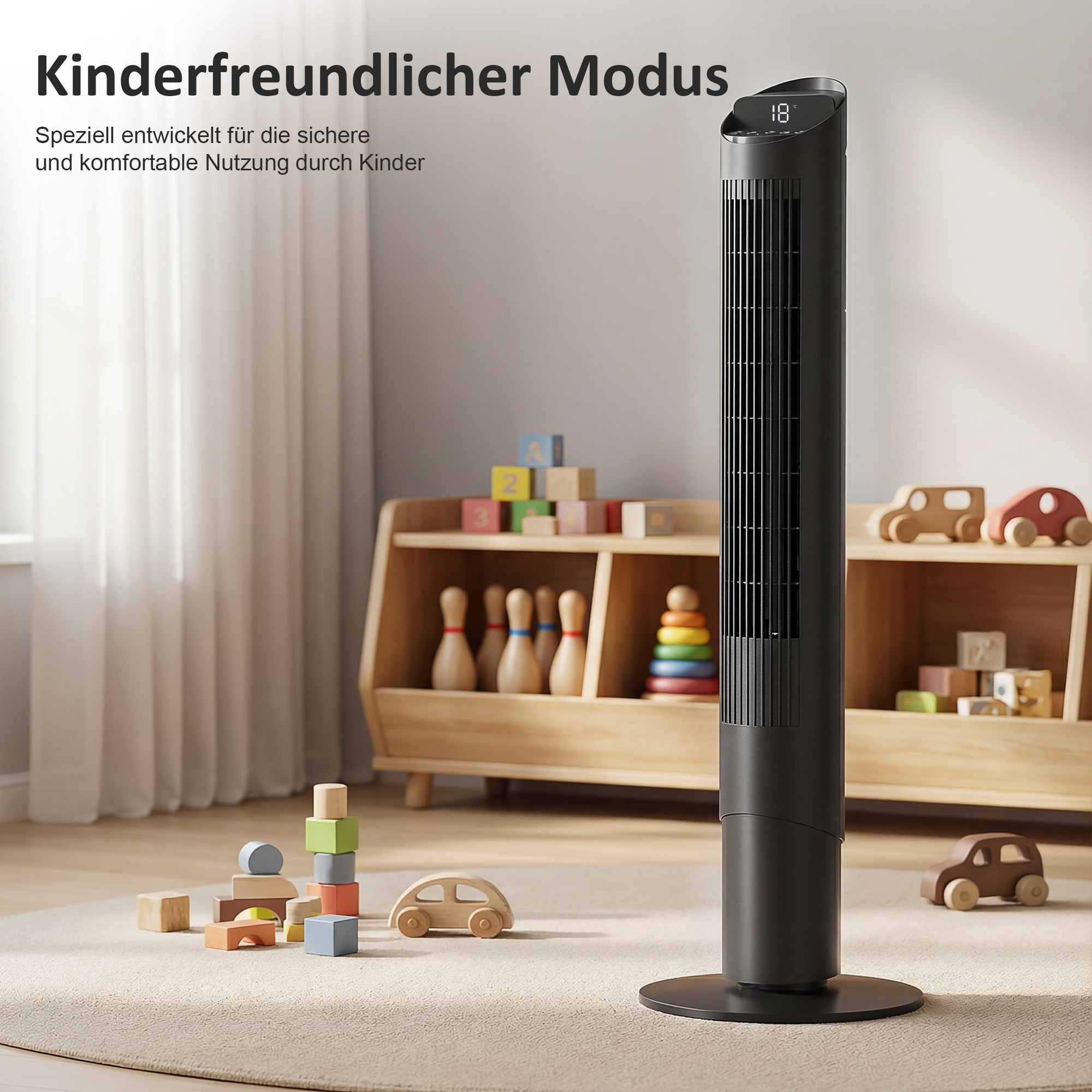116 cm Turmventilator, Standventilator mit Fernbedienung WiFi App-Steuerung, 65° Oszillation 6 Geschwindigkeiten 4 Modi