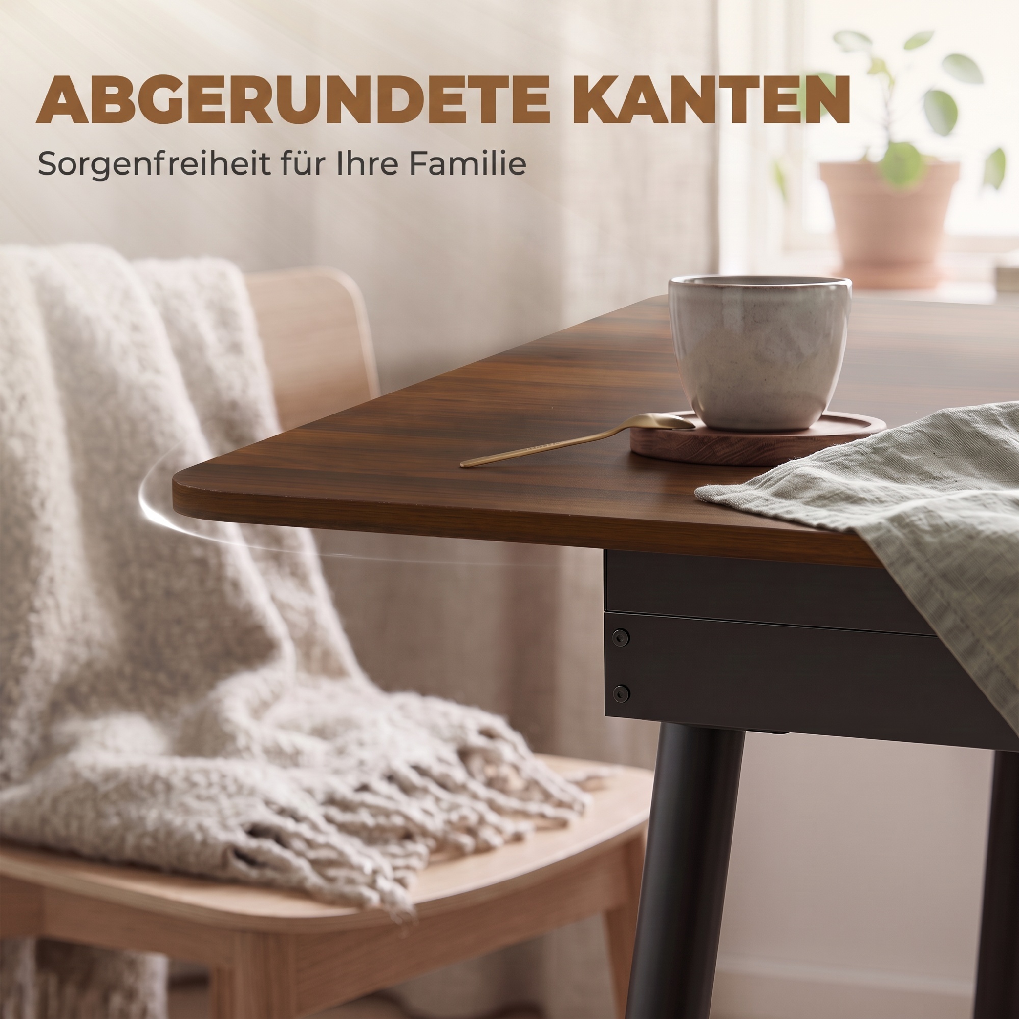 ausziehbarer Esstisch 130-160 cm, Küchentisch mit abgerundeten Ecken, Hellwalnuss