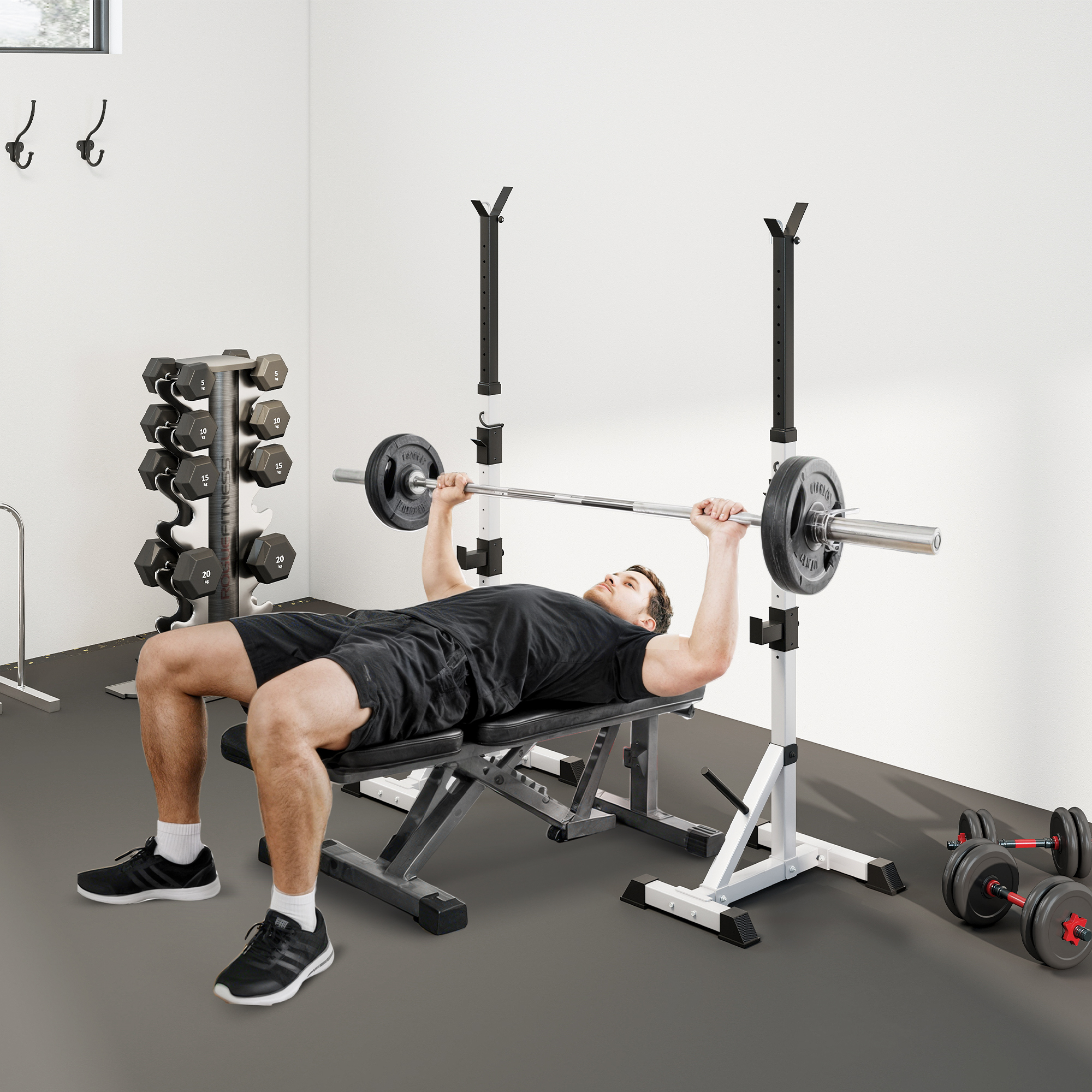 2er Set Hantelständer 3 Ebenen Höhenverstellbar Hantelablage aus Stahl bis 200 kg belastbar Silber+Schwarz