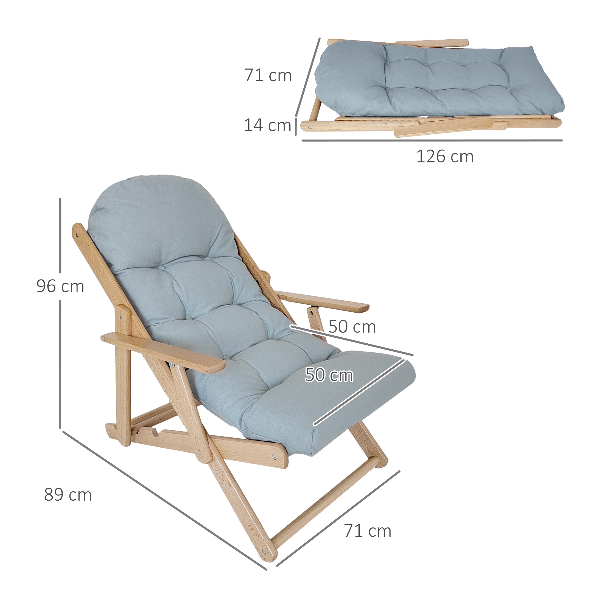 Akzentsessel, Relaxsessel, verstellbare Rückenlehne, Buchenholzrahmen, bis 120 kg, Hellgrau