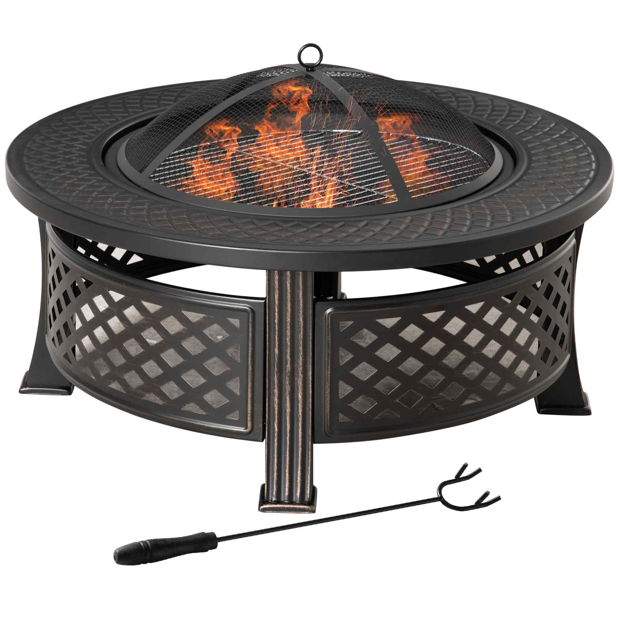 Feuerschale mit Schürhaken Funkenschutz Feuerkorb Feuertisch rund Feuerstelle für Garten Camping BBQ Stahl Schwarz 81 x 81 x 50 cm Feuerschale mit Schürhaken Funkenschutz Feuerkorb Feuertisch rund Feuerstelle für Garten Camping BBQ Stahl Schwarz 81 x 81 x 50 cm