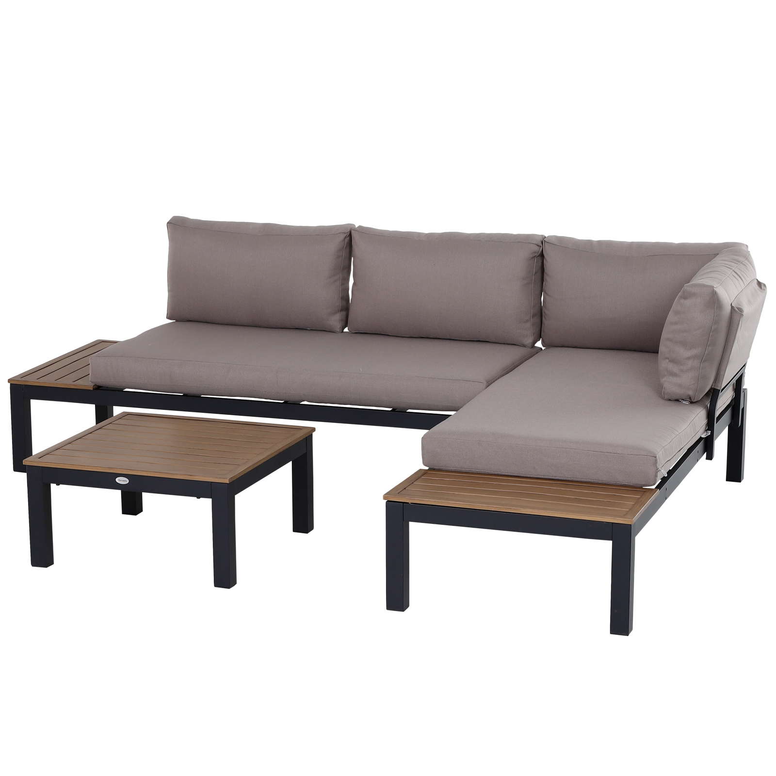 Gartenmöbel-Set für 3 Personen mit Beistelltisch, Sofa mit Kissen, Outdoor, Aluminium, 164 x 74 x 69 cm