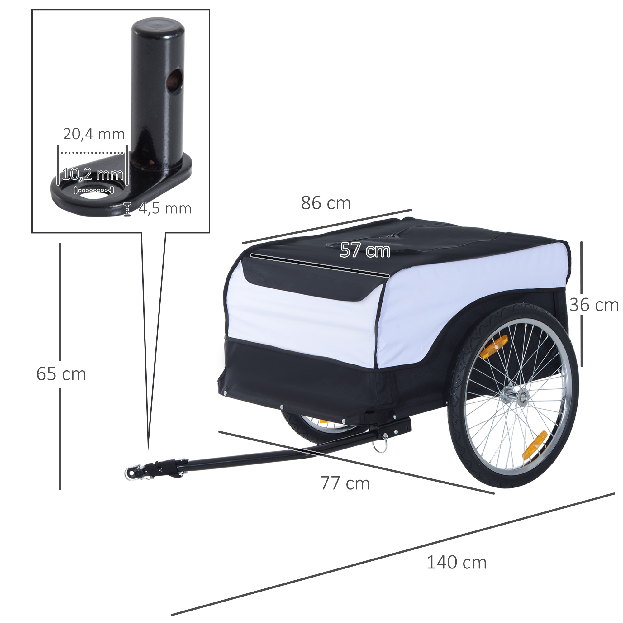 Fahrradanhänger Lastenanhänger Belastbarkeit max. 40 kg Transportanhänger Handwagen Lasten-Fahrradanhänger Weiß+Schwarz Stahl Oxford 140 x 77 x 65 cm
