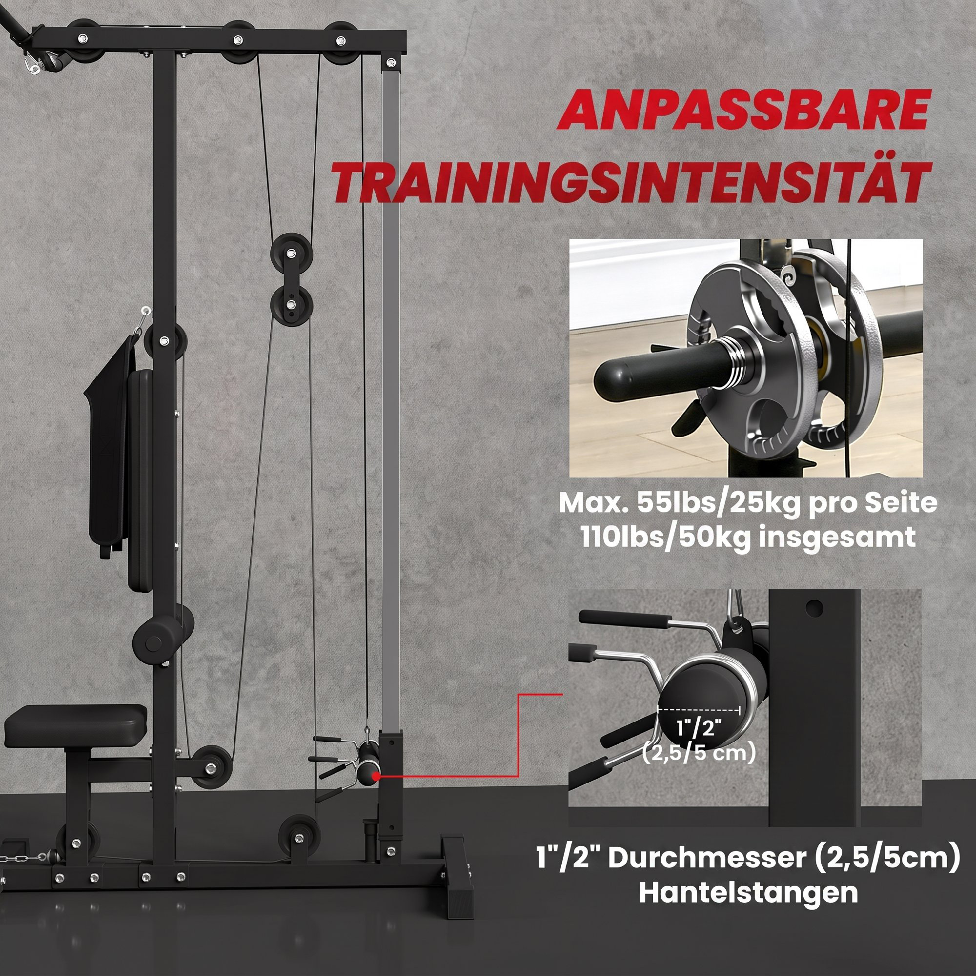 Kraftstation für Zuhause, Ruderzüge, ohne Gewichte, Fitnessgerät für Zuhause, Stahl, Kunstleder, Schwarz
